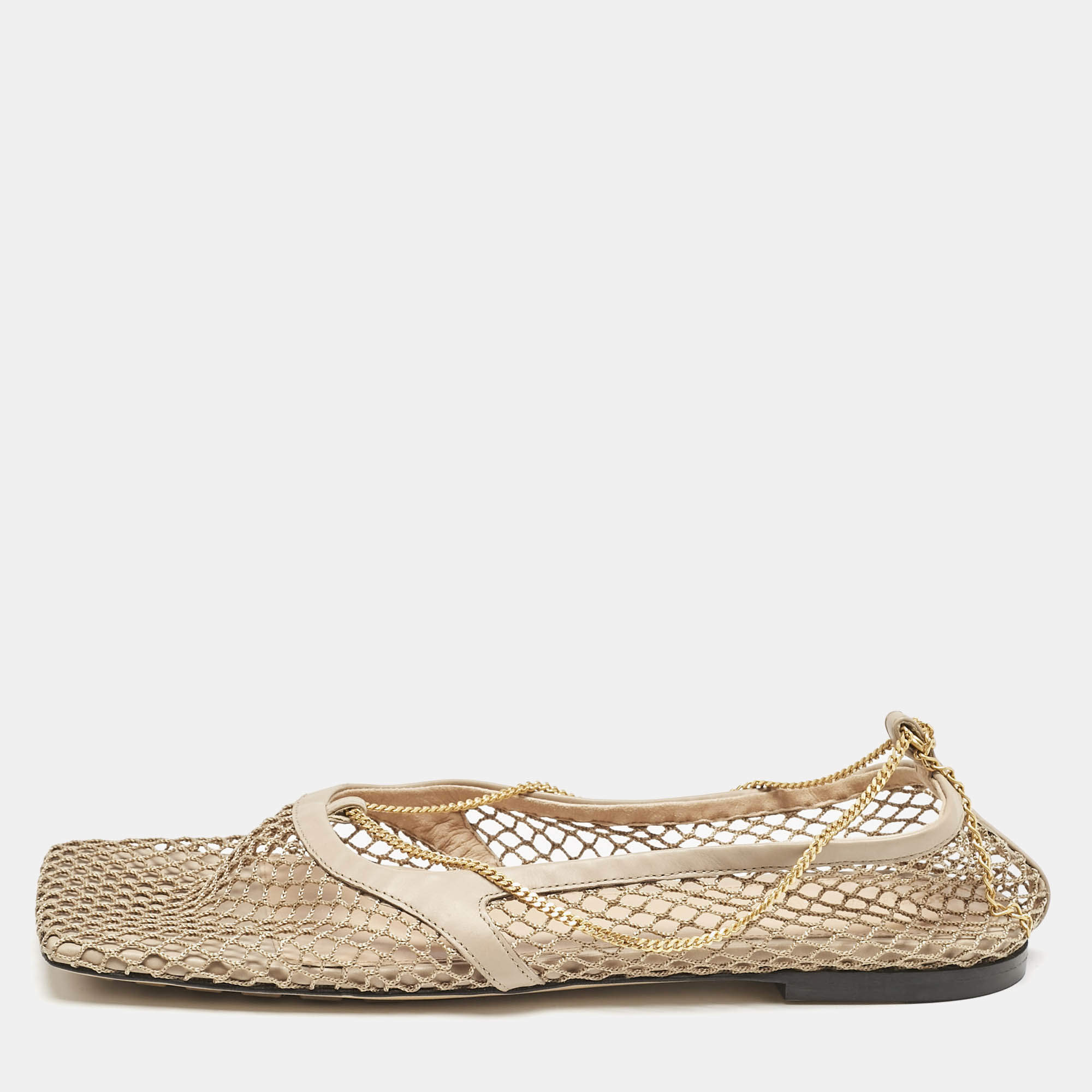 Bottega Veneta Brown Leather and Mesh Strech Ballet Flats Size 40