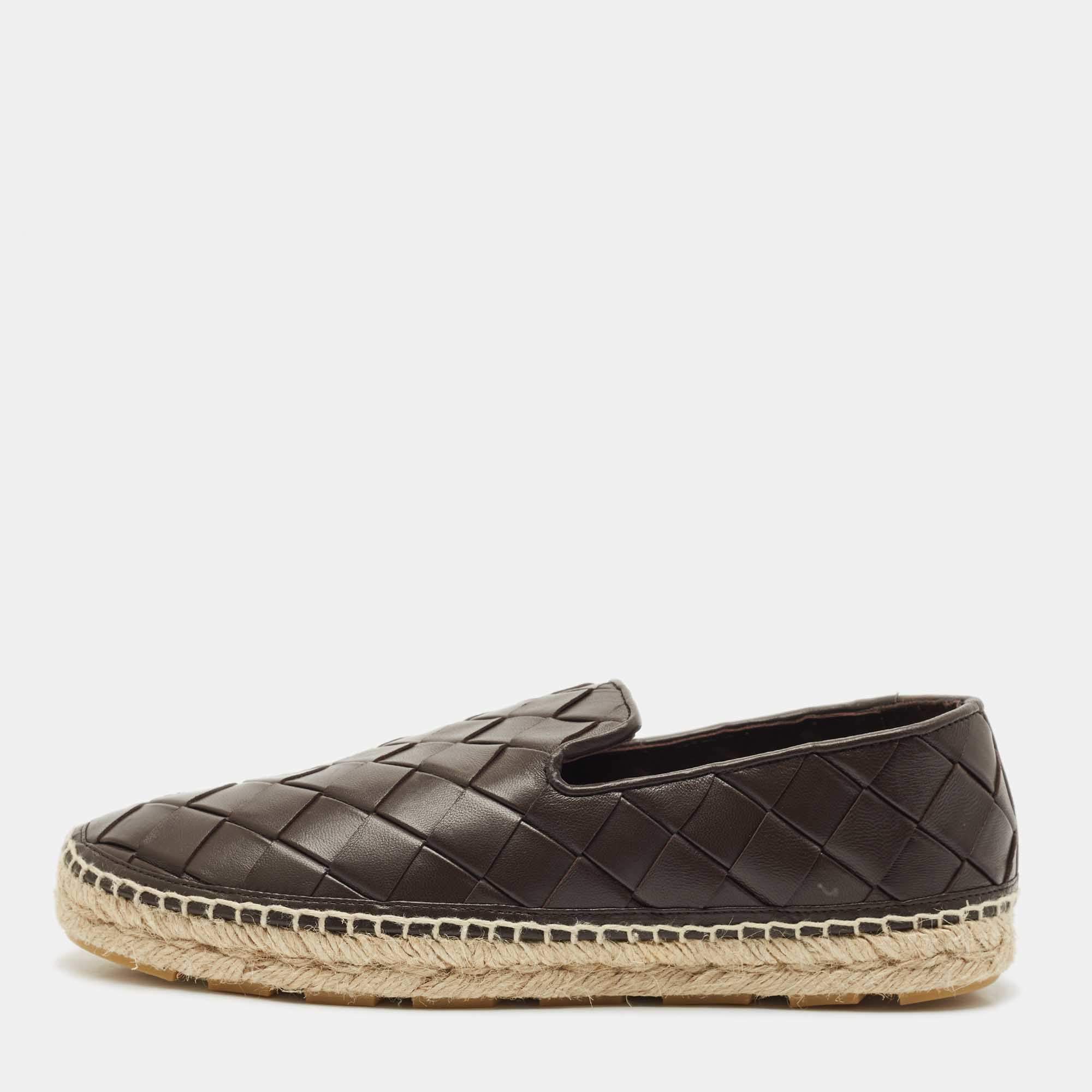Bottega Veneta Brown Woven Leather Jack Espadrille Flats Size 40
