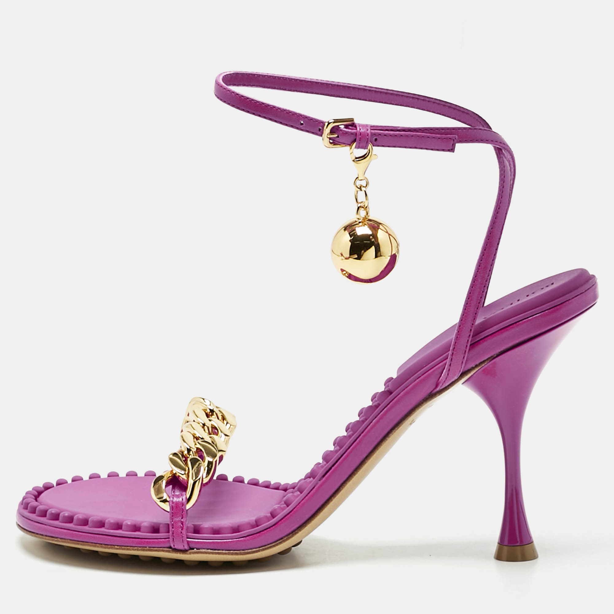 Pre Owned Bottega Veneta Pink Leather Dot Embellished Ankle Strap Sandals Size 38