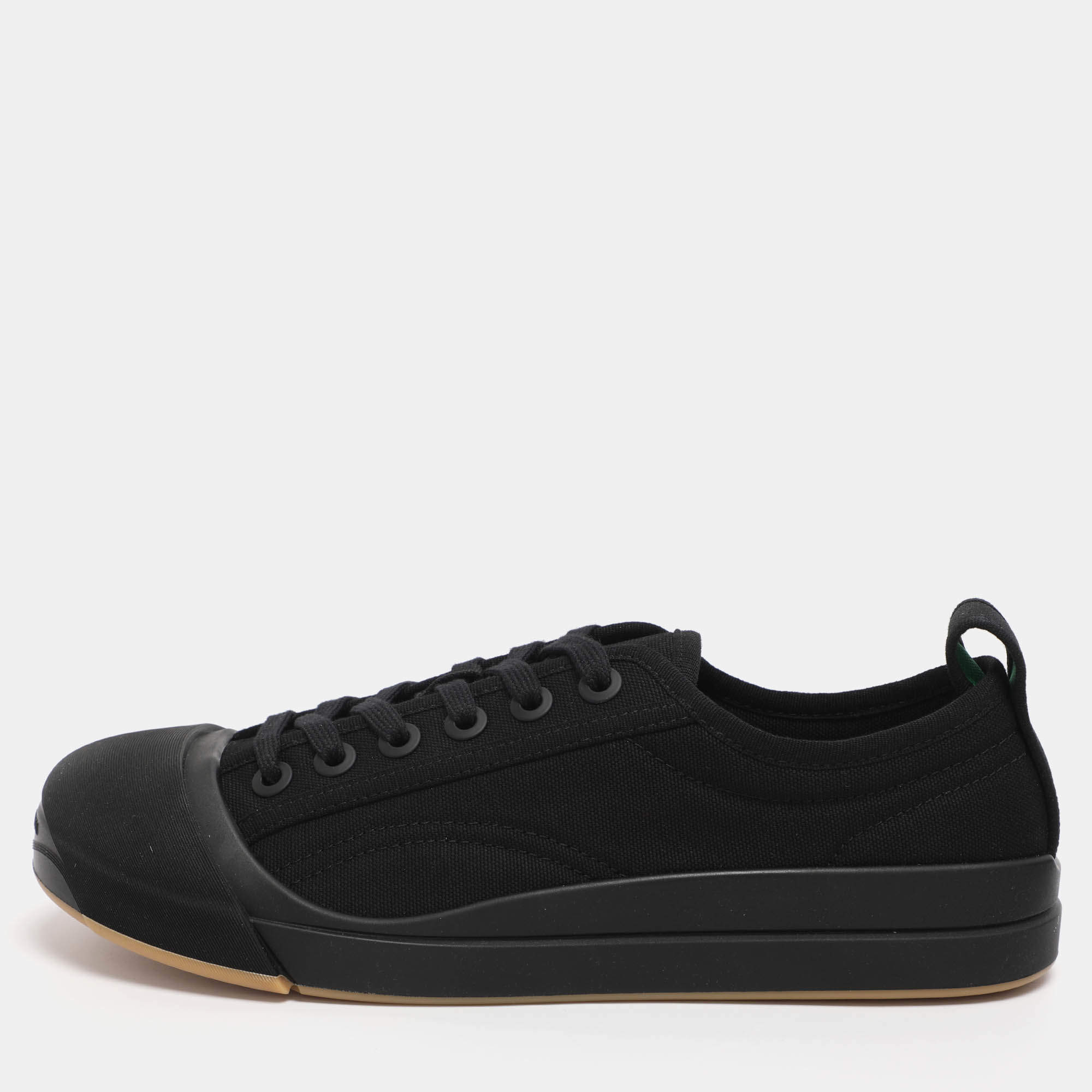 Pre Owned Bottega Veneta Black Canvas and Leather Vulcan Low Top Sneakers Size 39