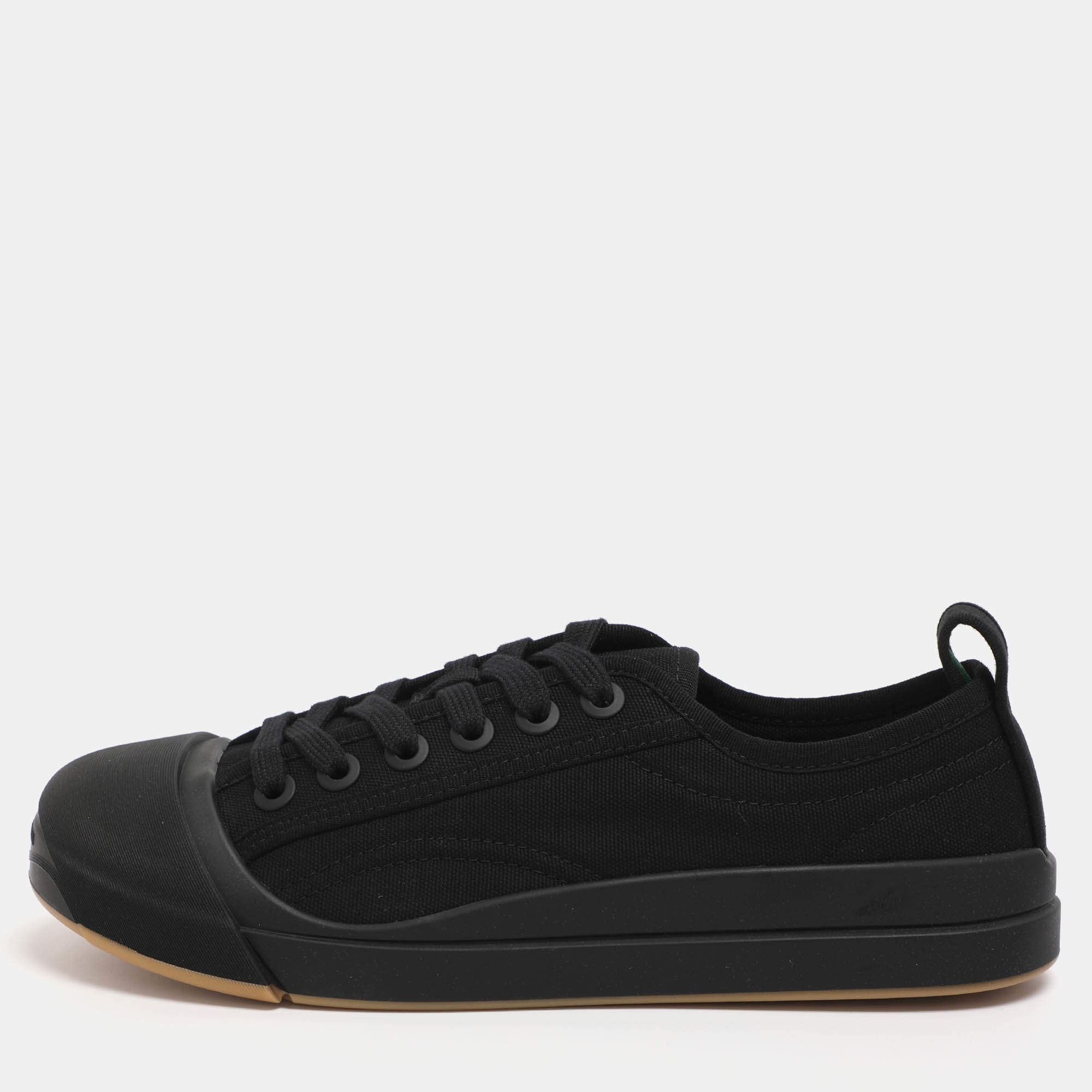 Pre Owned Bottega Veneta Black Canvas and Leather Vulcan Low Top Sneakers Size 38.5