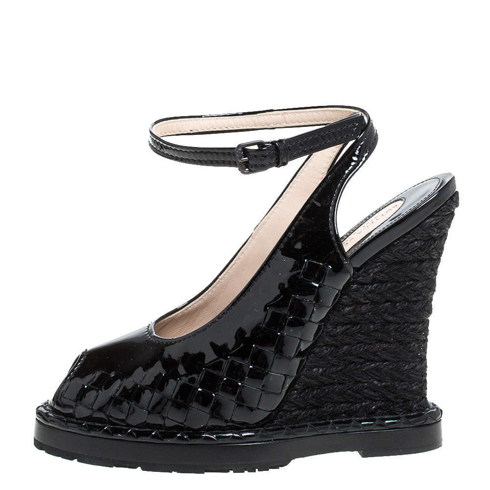 Bottega Veneta Black Intrecciato Patent 