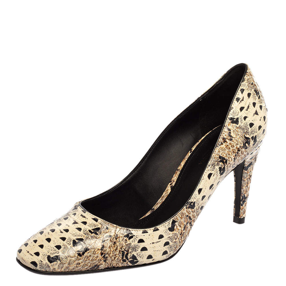 مملوكة مسبقًا Bottega Veneta Tri Color Python Leather Square Toe Pumps Size 37.5