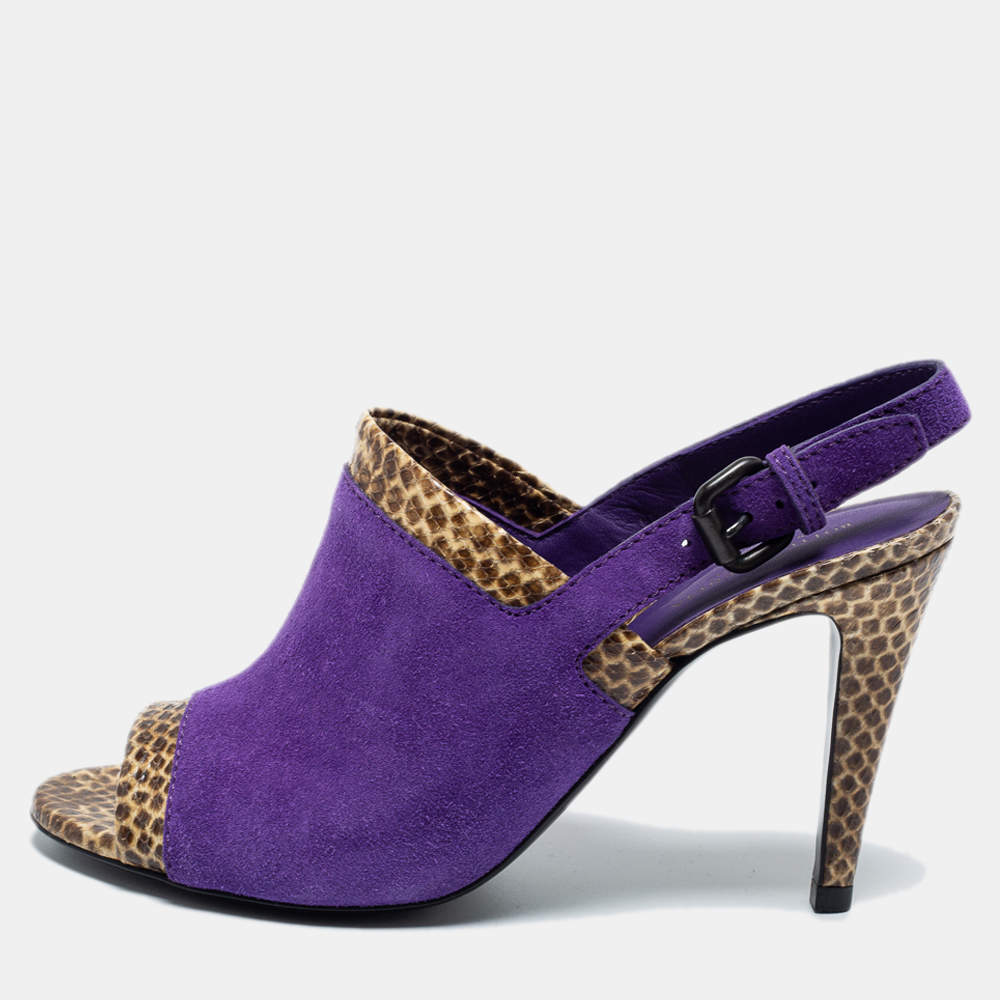 مملوكة مسبقًا Bottega Veneta Tricolor Suede and Watersnake Slingback Sandals Size 37.5