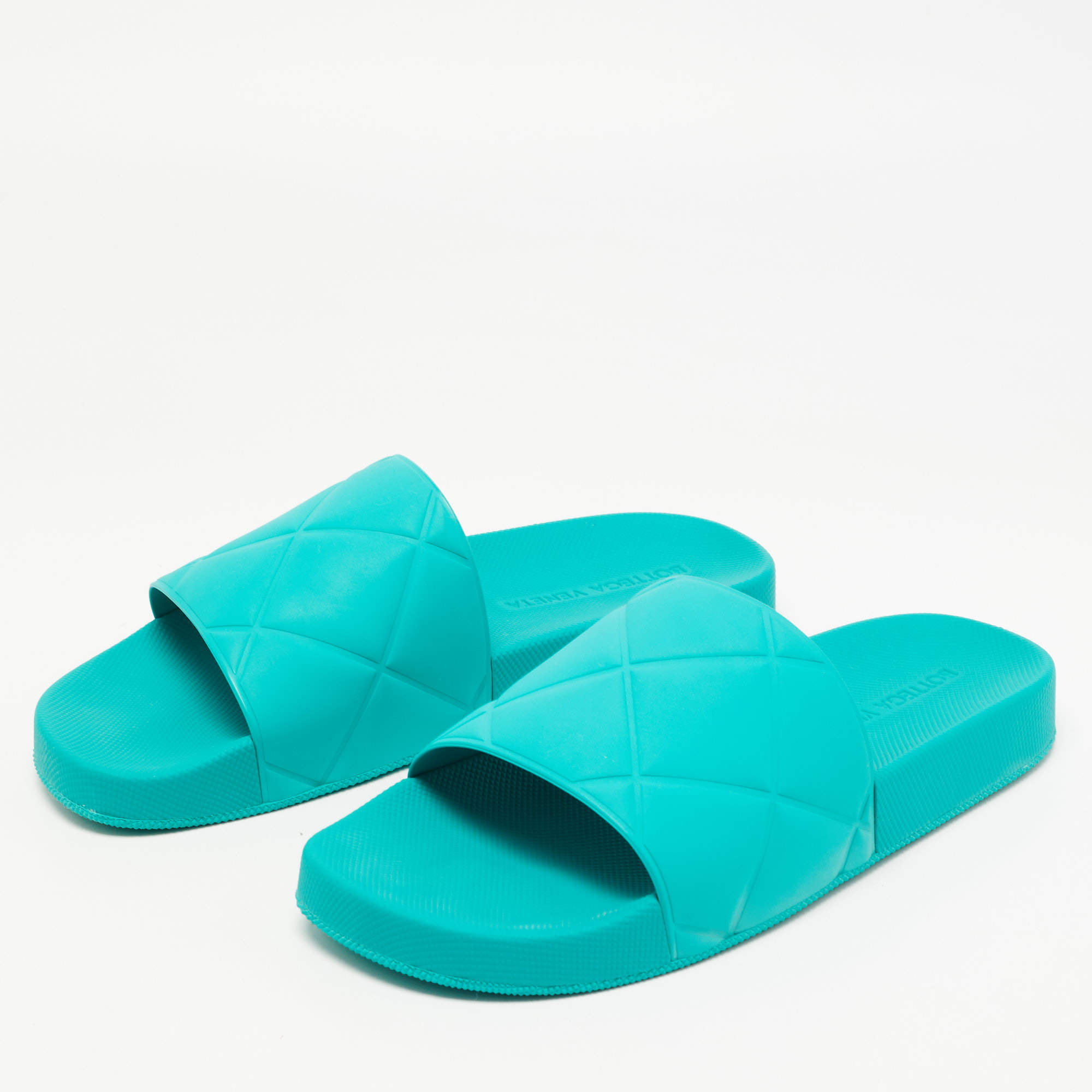 Bottega Veneta Turquoise Quilted Rubber Pool Slides Size 41