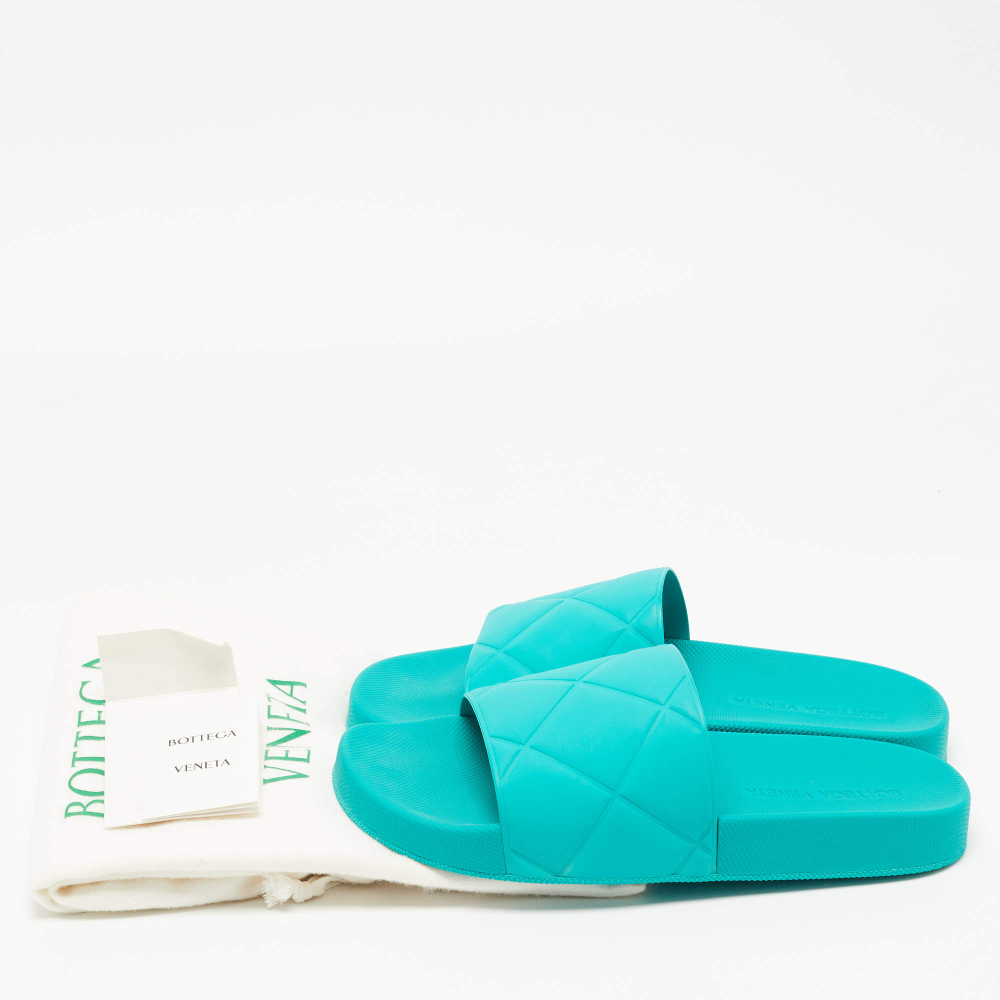 Bottega Veneta Turquoise Quilted Rubber Pool Slides Size 41