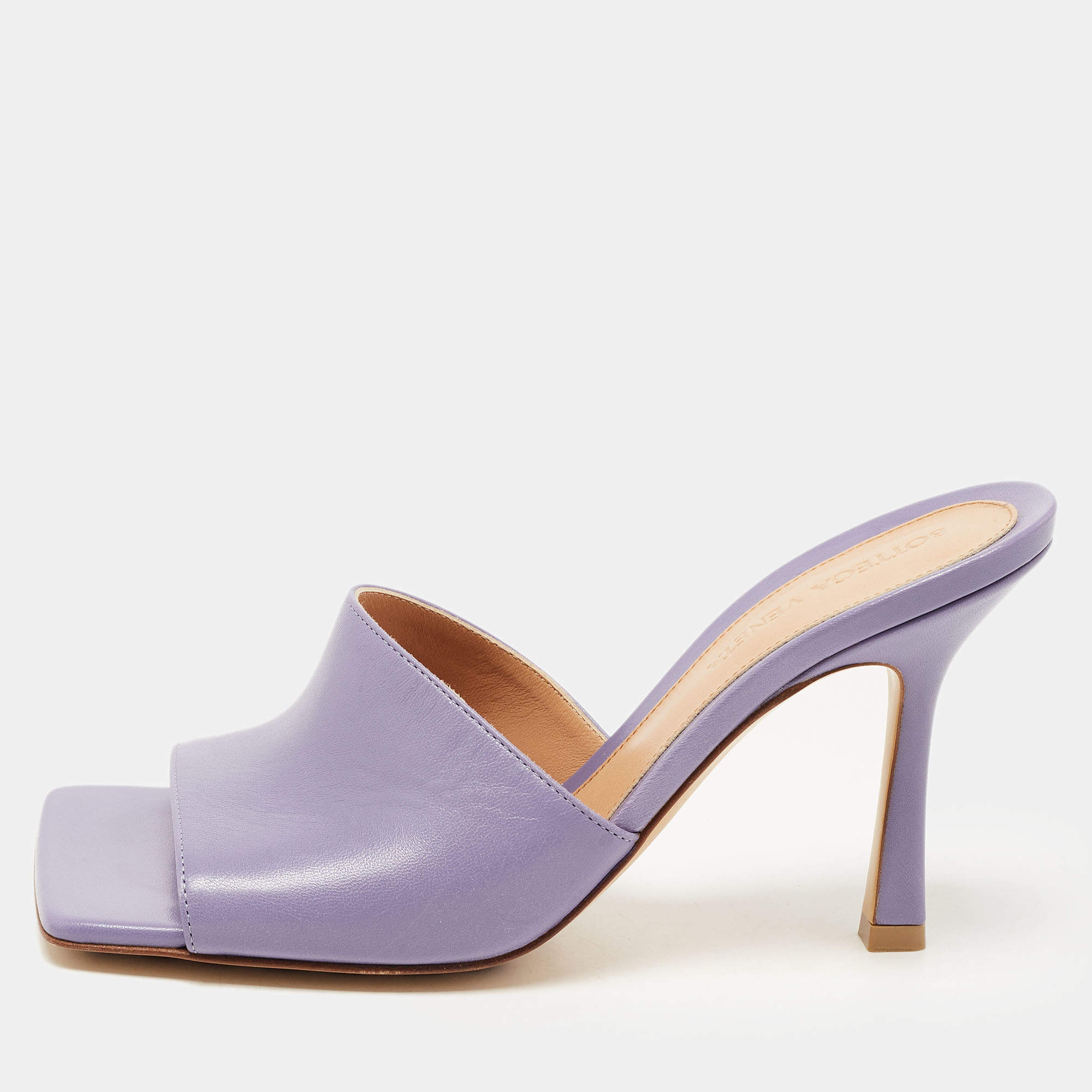 مملوكة مسبقًا Bottega Veneta Purple Leather Square Toe Stretch Sandals Size 36