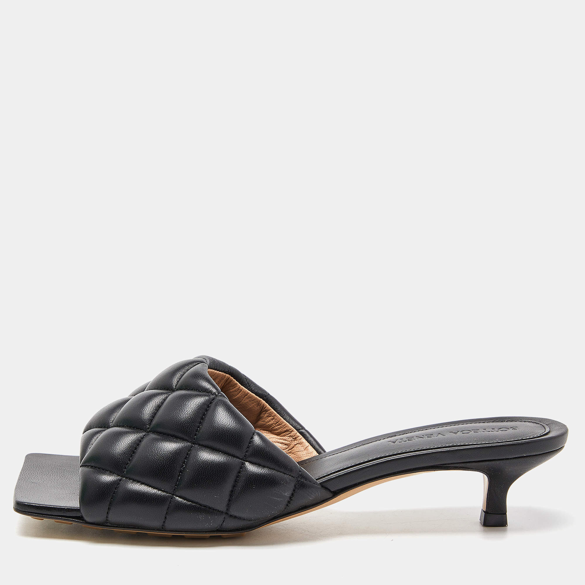 Pre Owned Bottega Veneta Black Quilted Leather Slides Size 37
