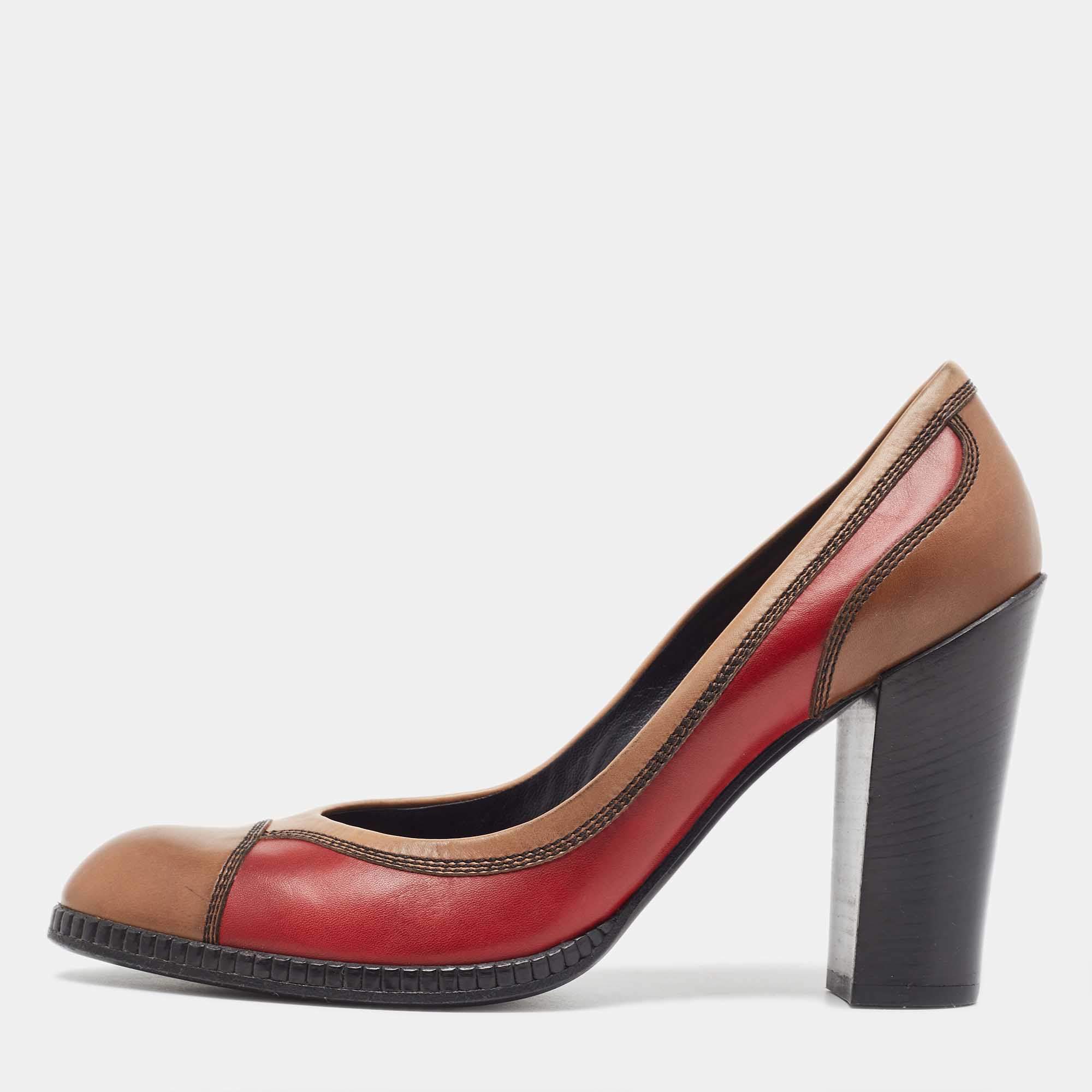 Pre Owned Bottega Veneta Tricolor Leather Block Heel Pumps Size 40