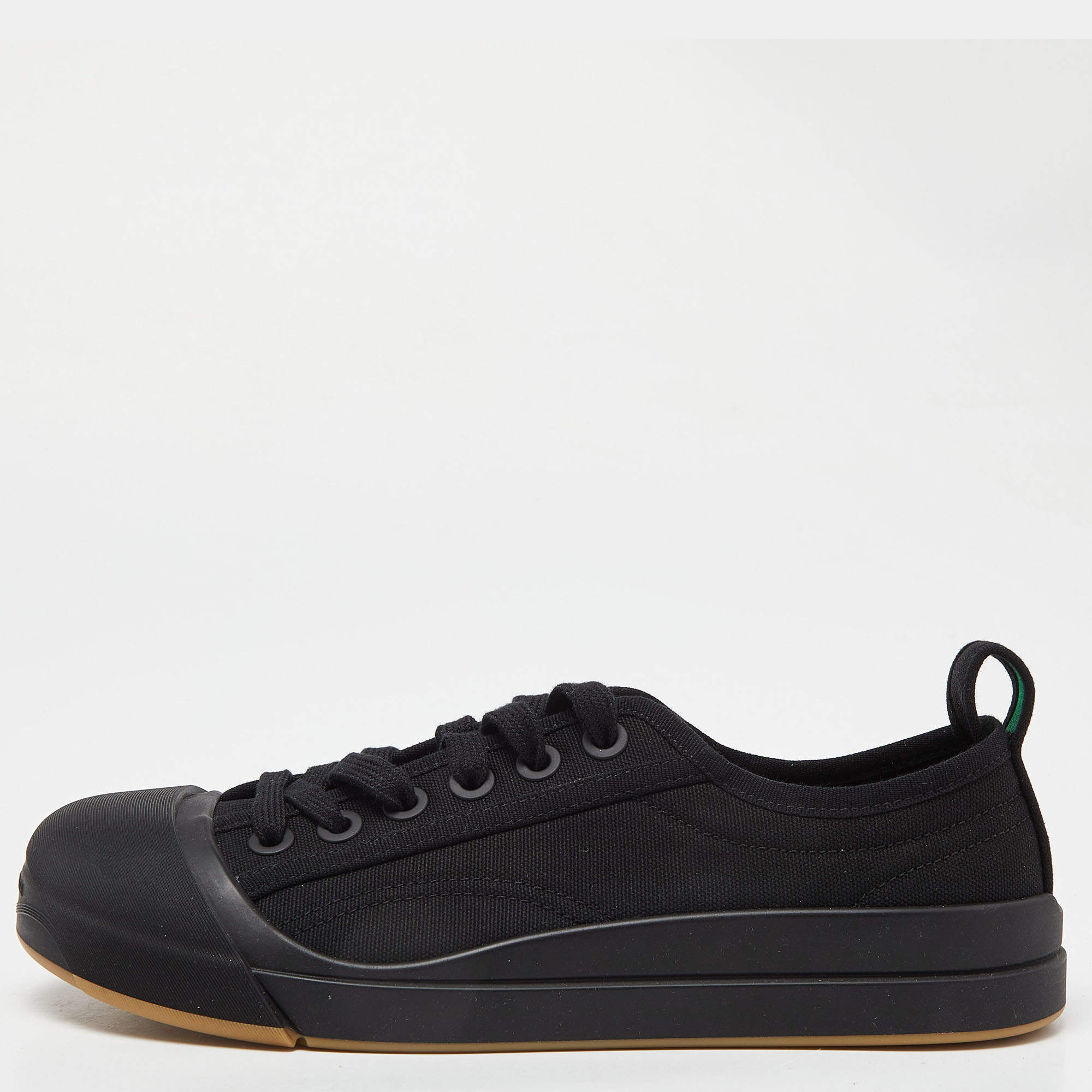 Pre Owned Bottega Veneta Black Canvas and Leather Vulcan Low Top Sneakers Size 38.5