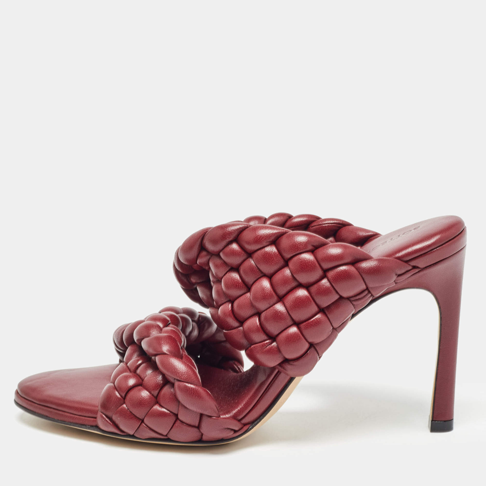 Pre Owned Bottega Veneta Burgundy Quilted Leather Bv Curve Slide Sandals Size 36