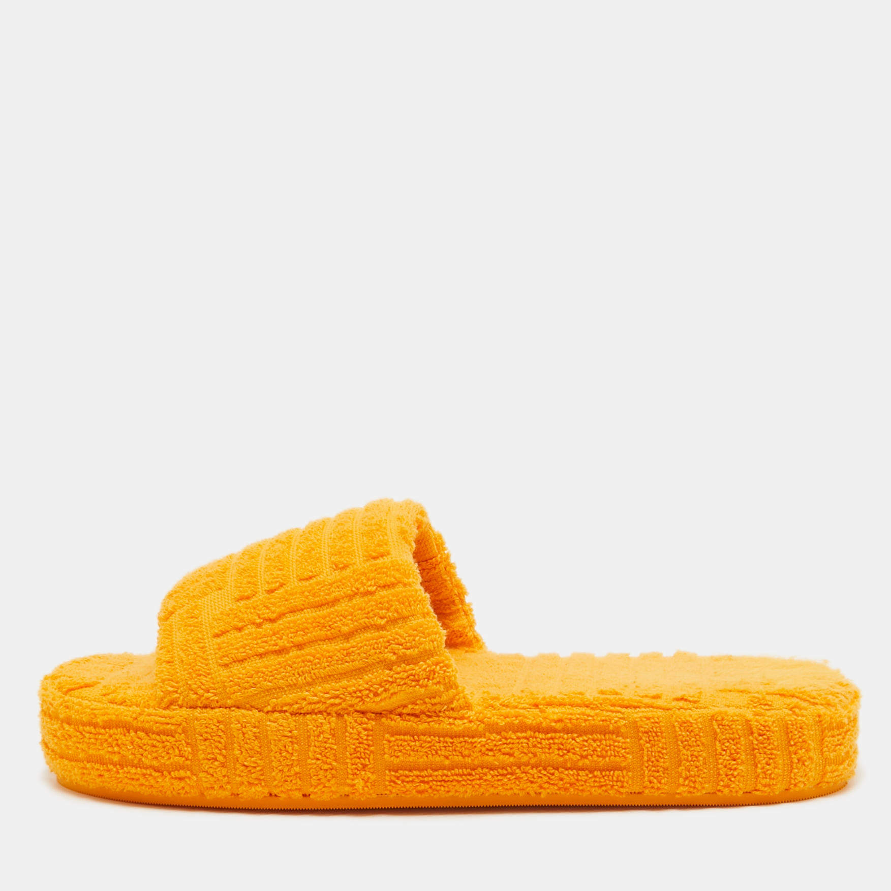 Pre Owned Bottega Veneta Orange Cotton Fabric Resort Sponge Platform Slides Size 40