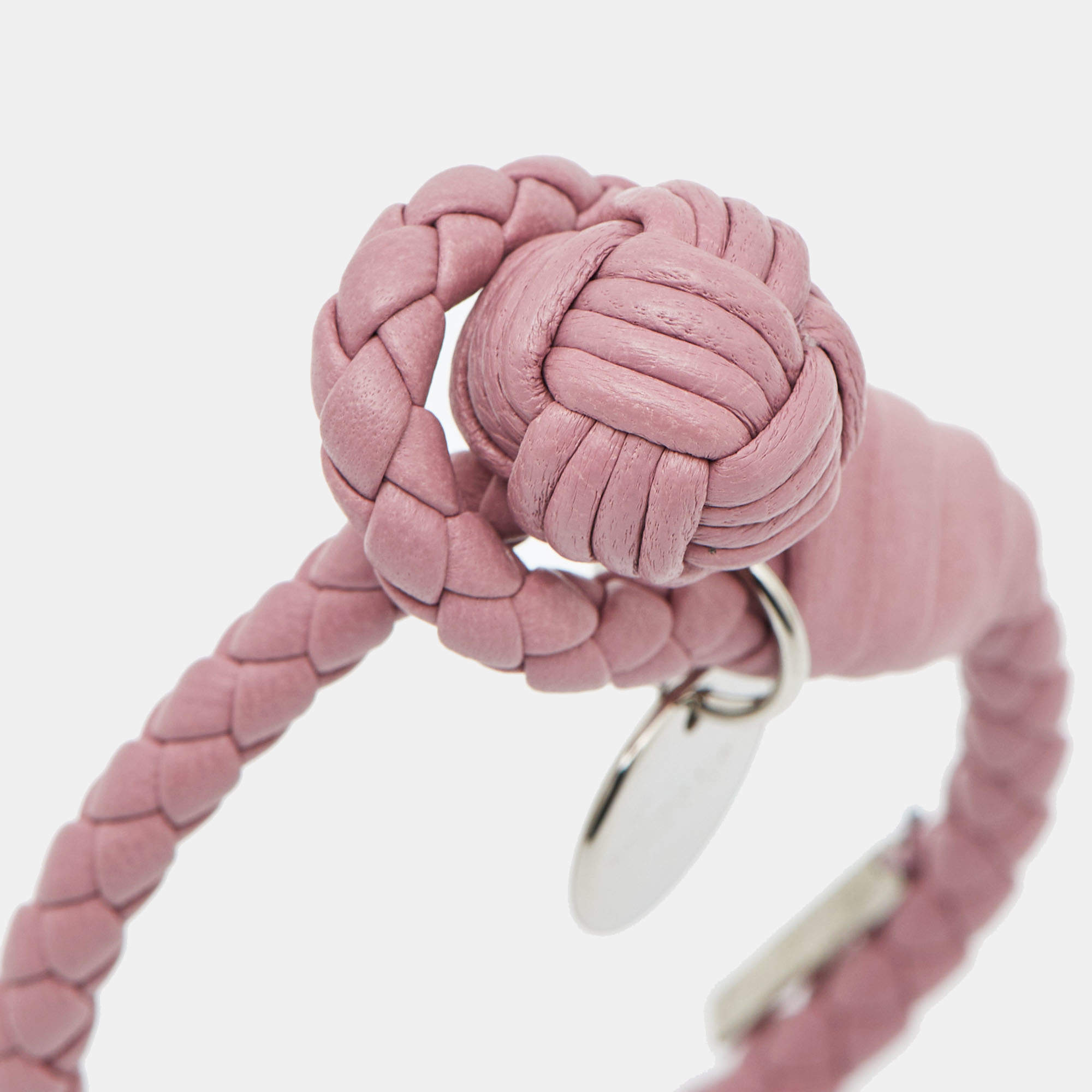 Bottega Veneta Intrecciato Leather Silver Tone Bracelet