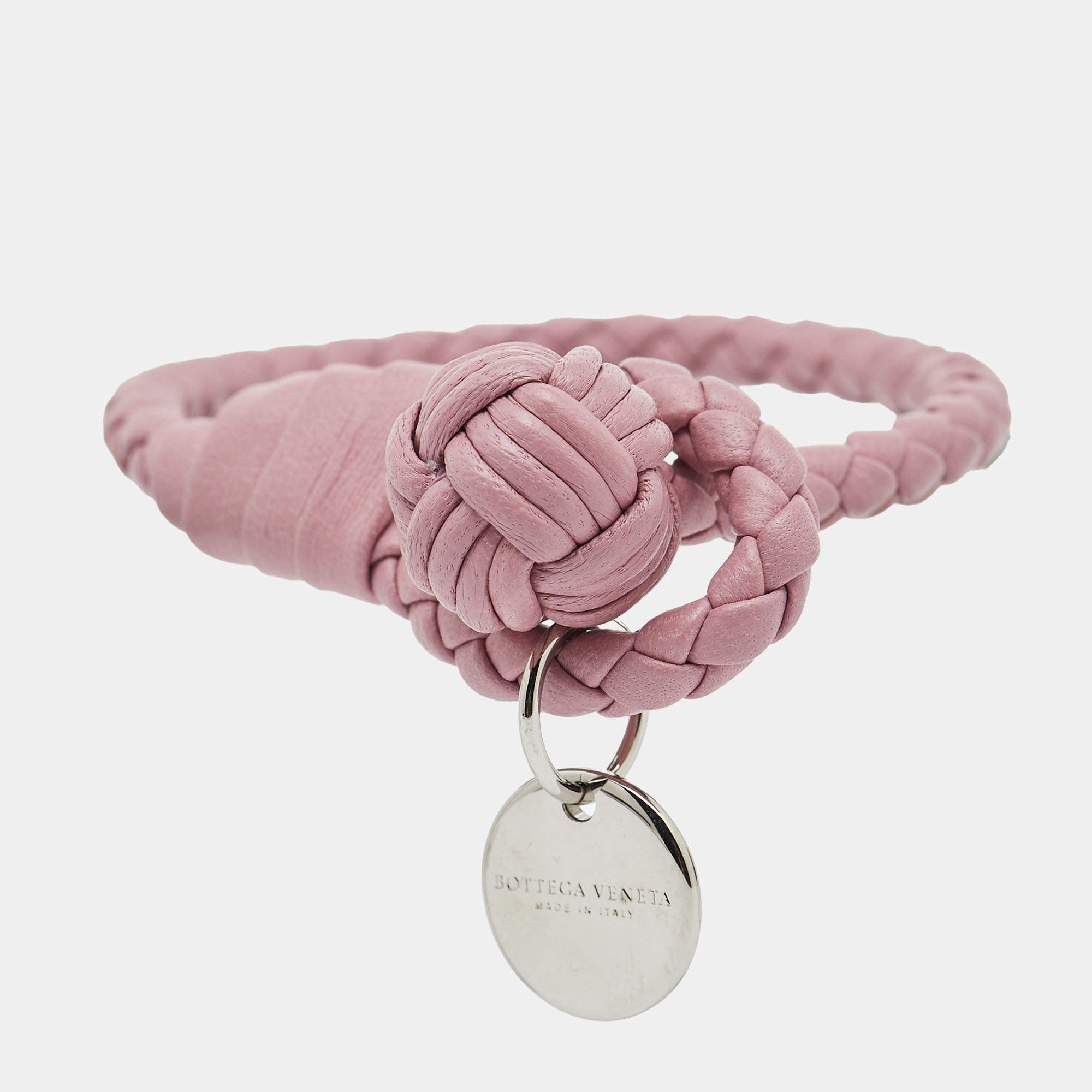 Bottega Veneta Intrecciato Leather Silver Tone Bracelet S