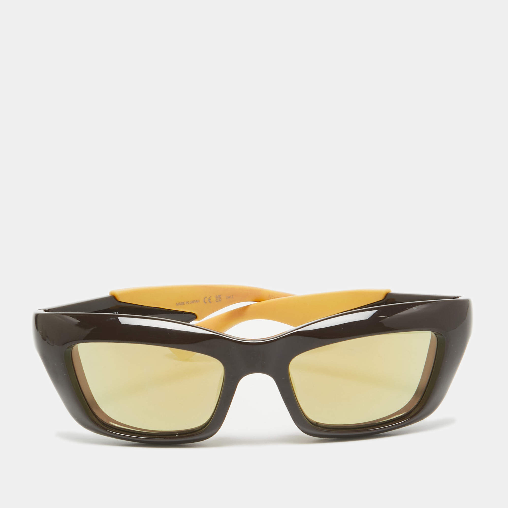 Bottega Veneta Brown/Yellow BV182S Mirrored Rectangle Sunglasses