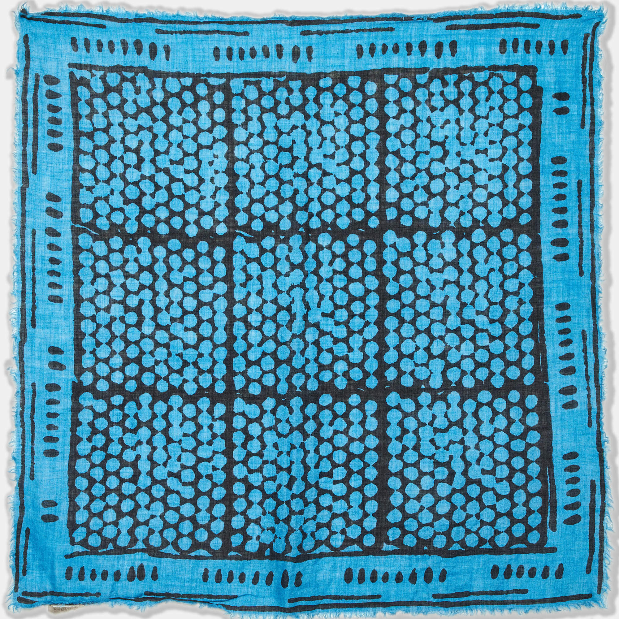 Pre Owned Bottega Veneta Blue/Black Printed Silk Blend Scarf