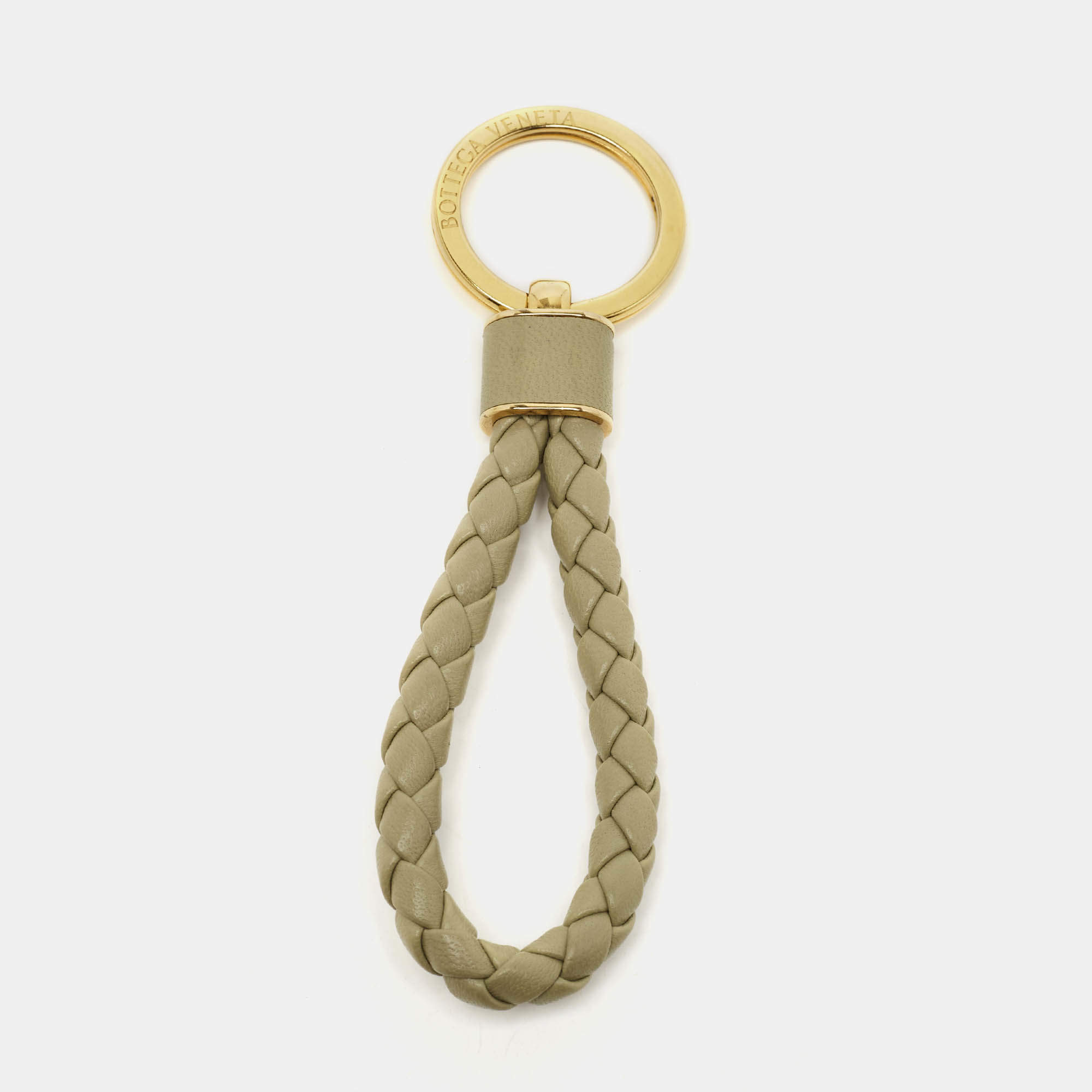 Bottega Veneta Mint Green Intrecciato Leather Key Ring
