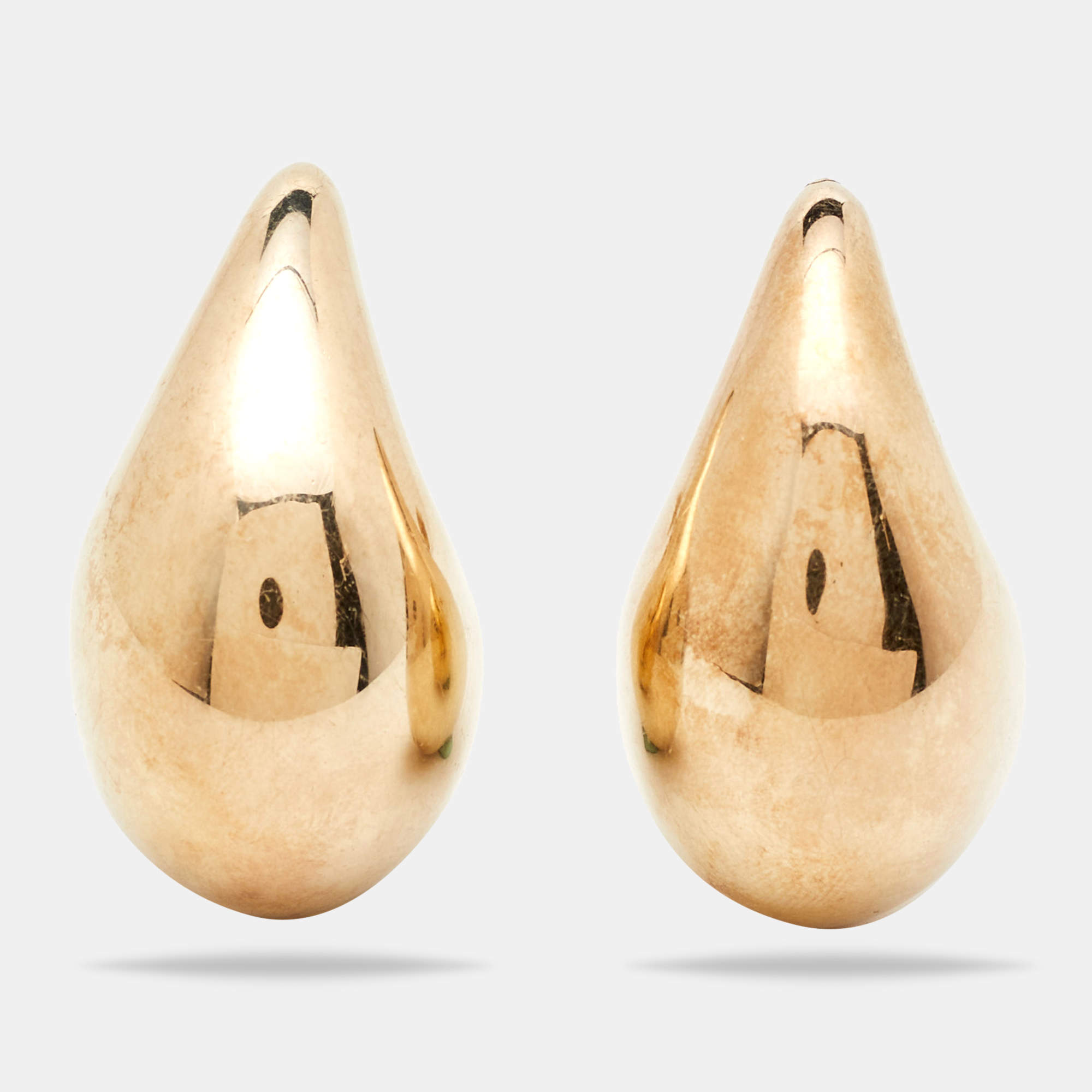 Bottega Veneta Large Drop Shape Gold Finish Sterling Silver Stud Earrings