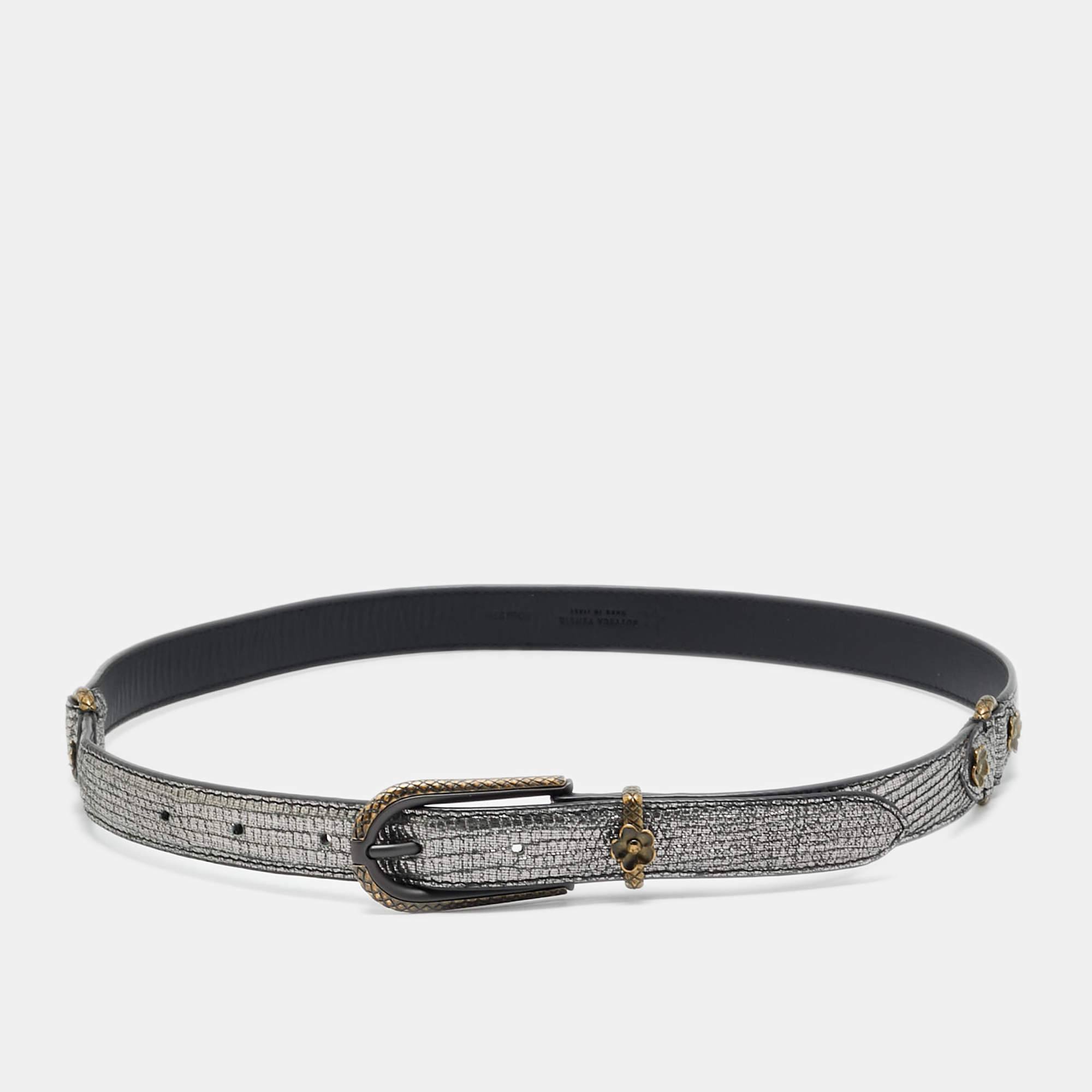 مملوكة مسبقًا Bottega Veneta 80 CM Slim Buckle Belt Lizard