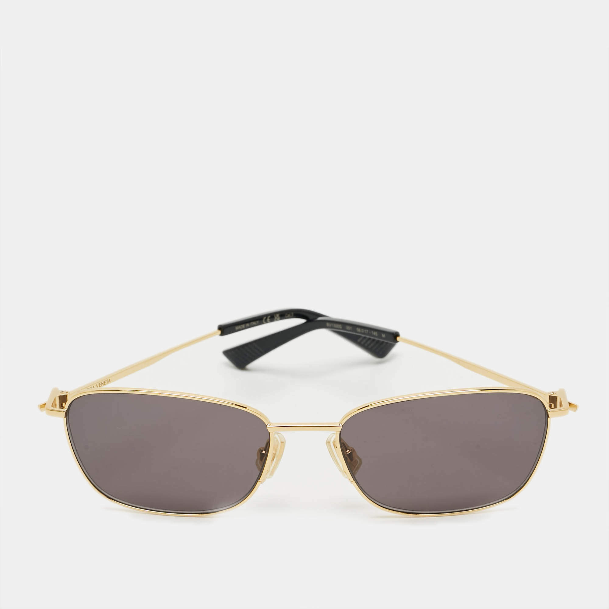 Pre Owned Bottega Veneta Black/Gold BV1300S Rectangle Sunglasses