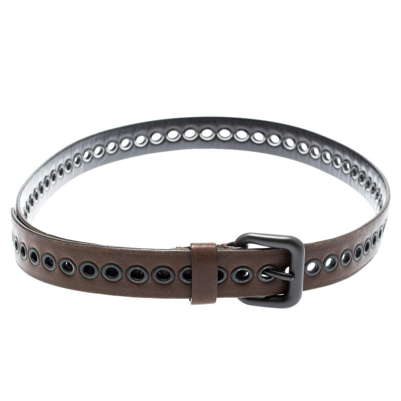 Pre Owned Bottega Veneta Brown Ring Hole Leather Belt 85CM