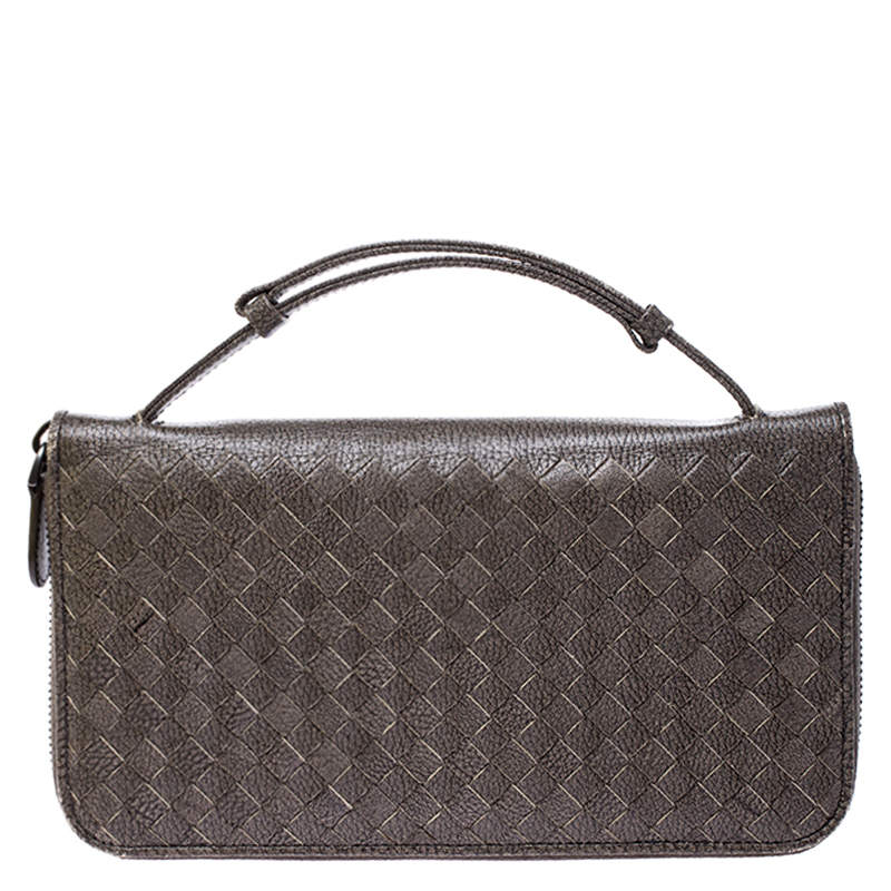 Bottega Veneta Pale Green Intreciatto Leather Zippy Travel Organizer 