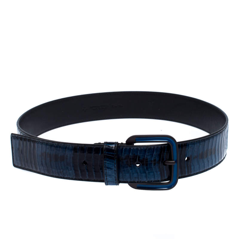 Bottega Veneta Blue/Black Python Buckle Belt 75CM