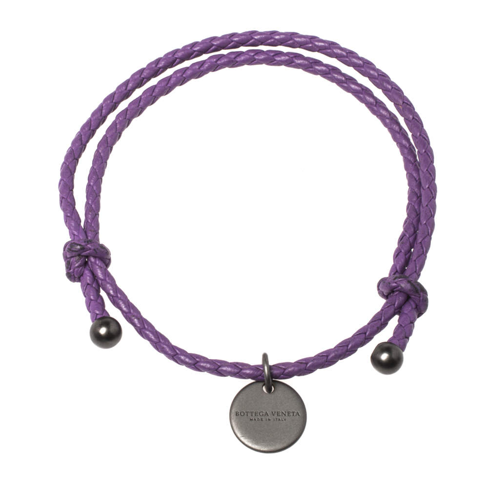 Pre Owned Bottega Veneta Purple Intrecciato Nappa Leather Bracelet