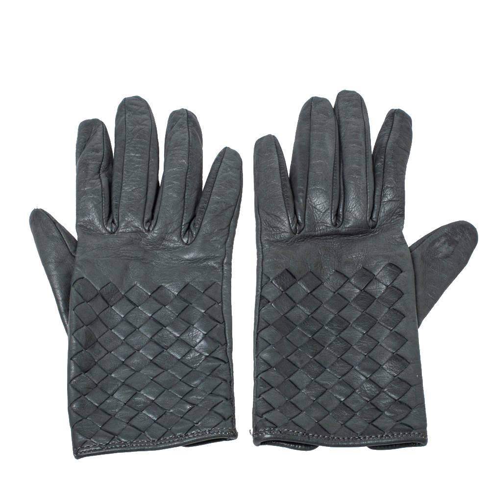 Bottega Veneta Grey Intreciatto Leather Gloves Size S Bottega Veneta ...