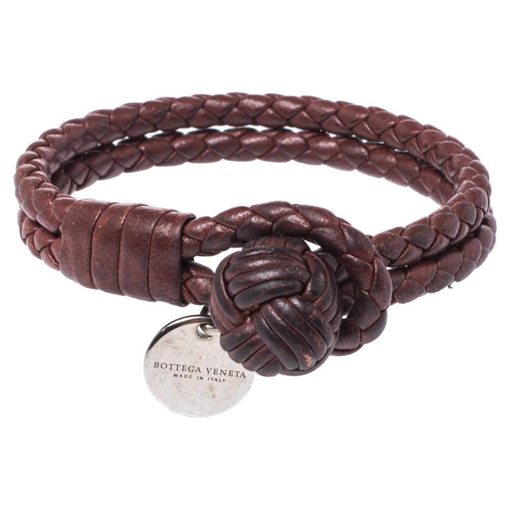 Pre Owned Bottega Veneta Burgundy Intrecciato Double Strand Bracelet