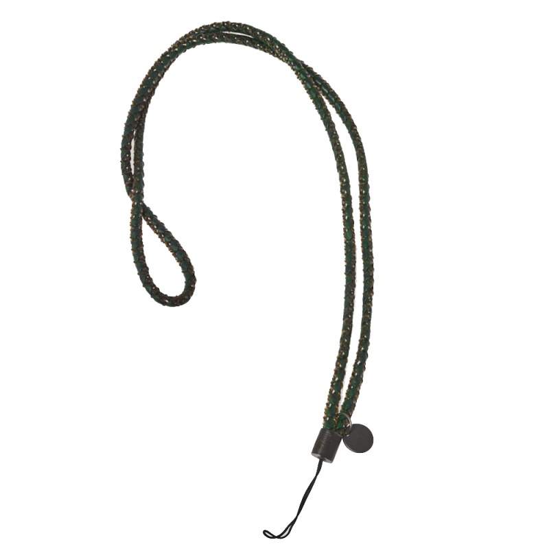 Pre Owned Bottega Veneta Green Intrecciato Leather Cell Phone Strap