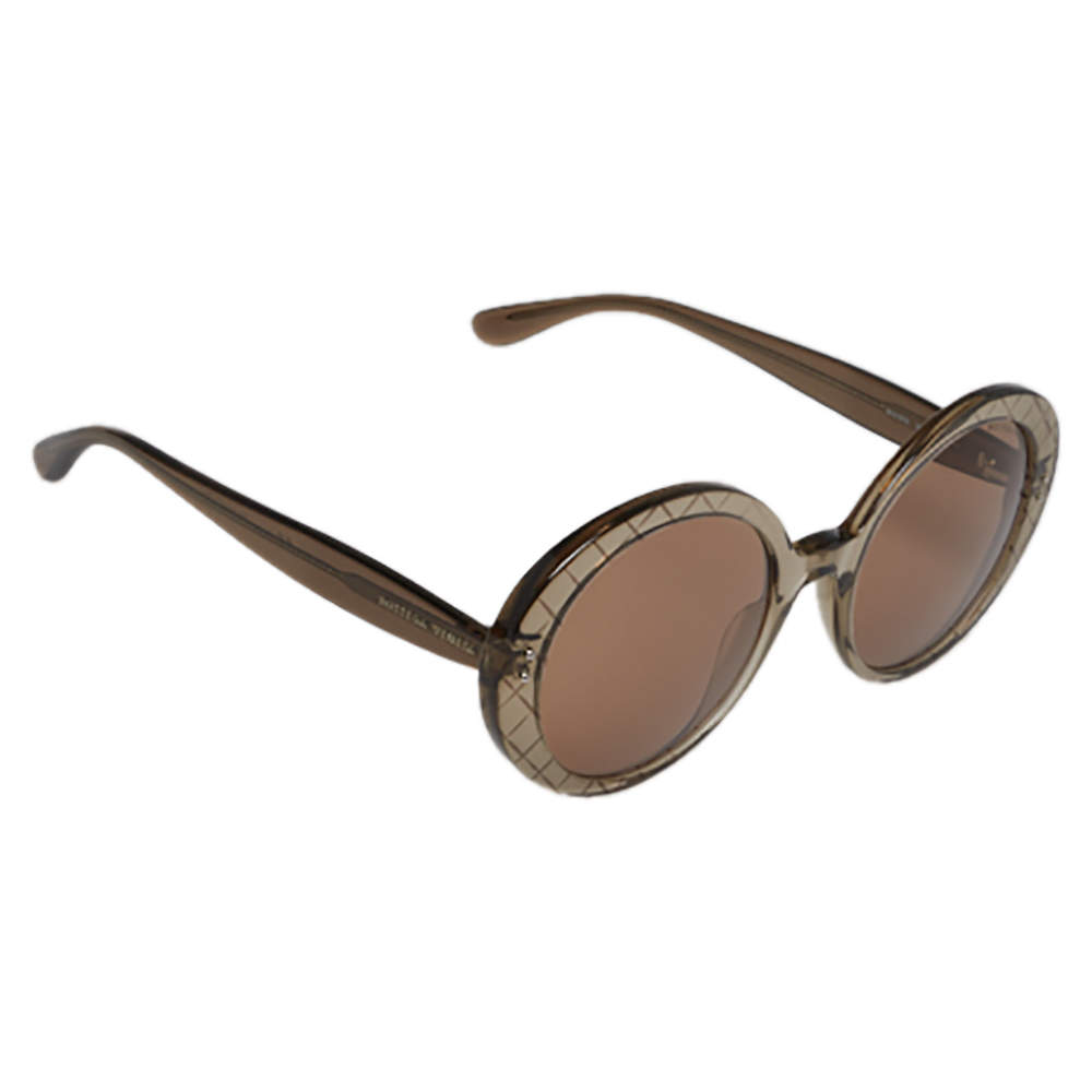 Pre Owned Bottega Veneta Clear Brown Crosshatch / Brown BV0197S Round Sunglasses