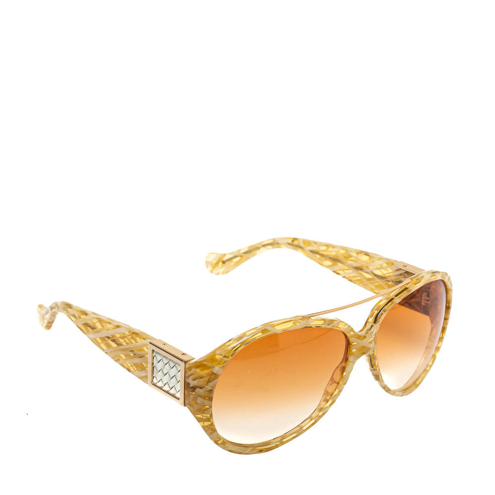 Pre Owned Bottega Veneta Honey Intrecciato / Orange Gradient BV 89/S Aviator Sunglasses
