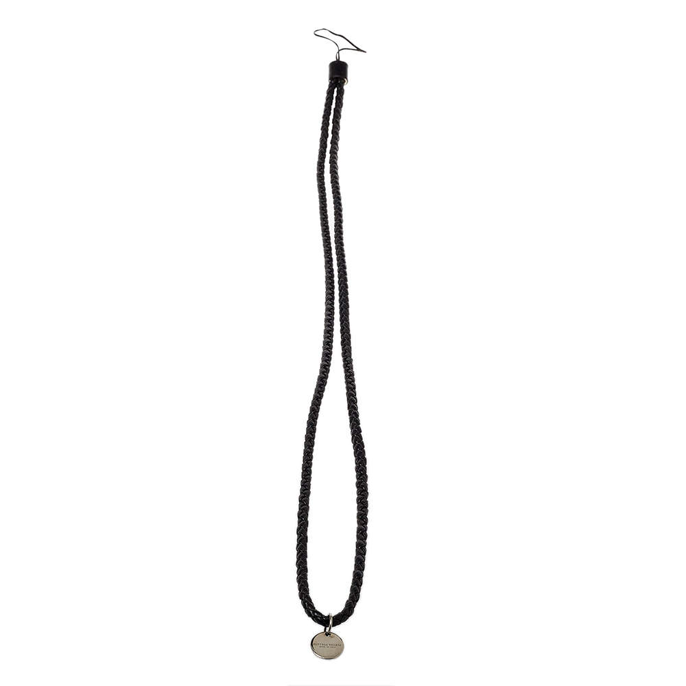 Pre Owned Bottega Veneta Black Intrecciato Leather Cell Phone Strap