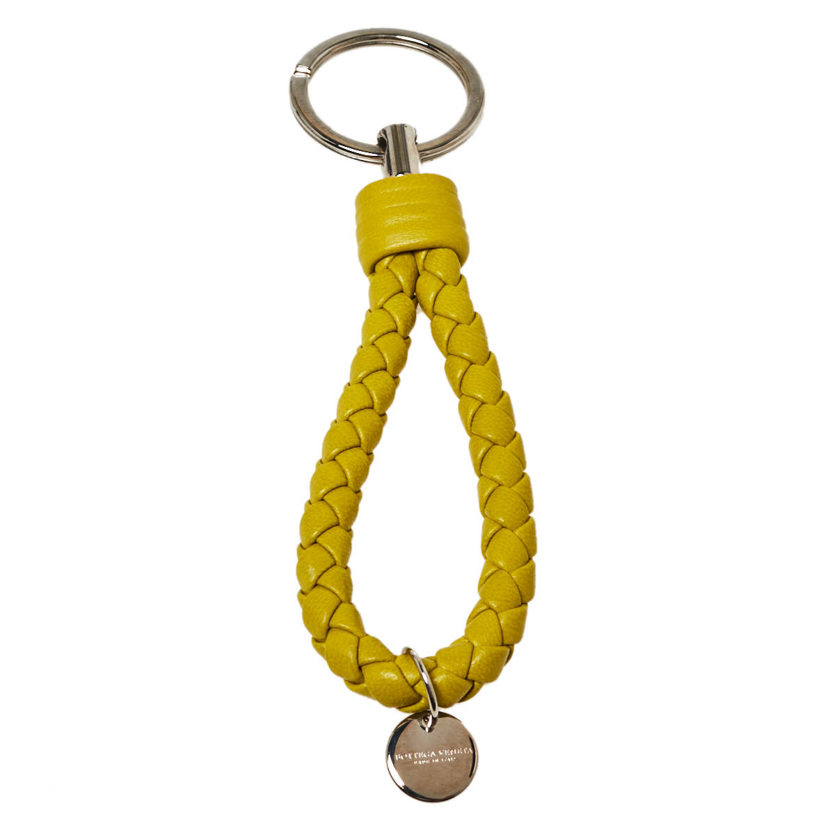 Pre Owned Bottega Veneta Intrecciato Citrine Nappa Leather Key Ring             