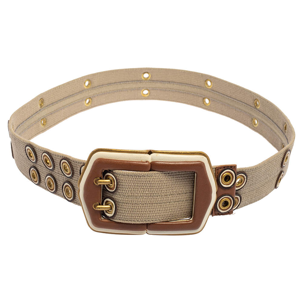 Pre Owned Bottega Veneta Fabric and Leather Buckle Waist Belt 80CM
