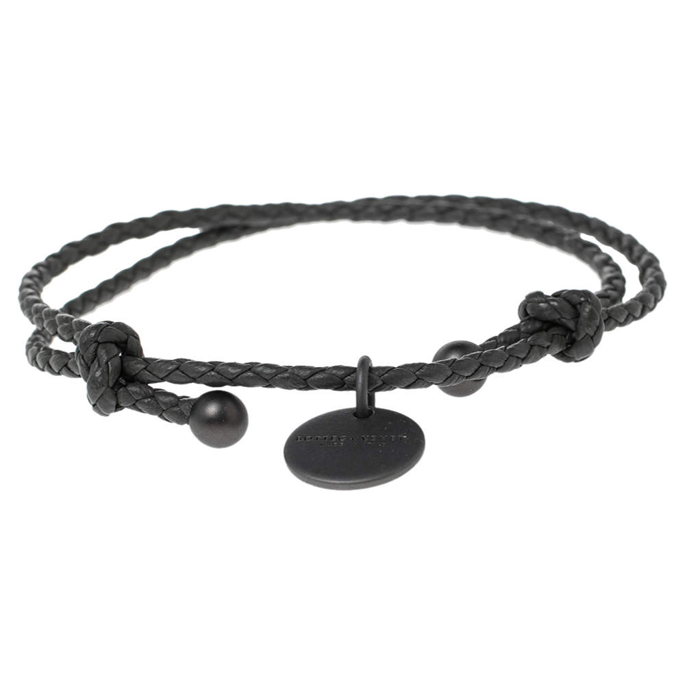 【関税・送料込み】BOTTEGA VENETA BRACELET Bottega Veneta Grey Intrecciato Leather Adjustable Bracelet