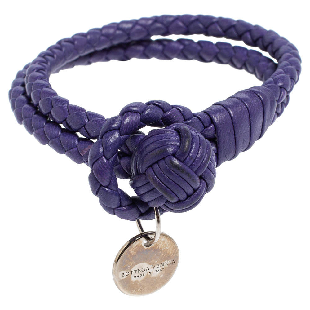 Pre Owned Bottega Veneta Intrecciato Purple Leather Loop Bracelet