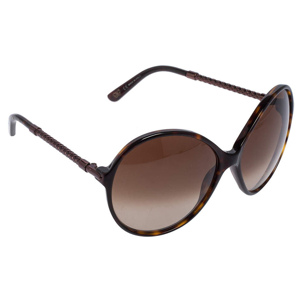 Pre Owned Bottega Veneta Brown Tortoise Acetate BV 131/S Gradient Oversized Sunglasses
