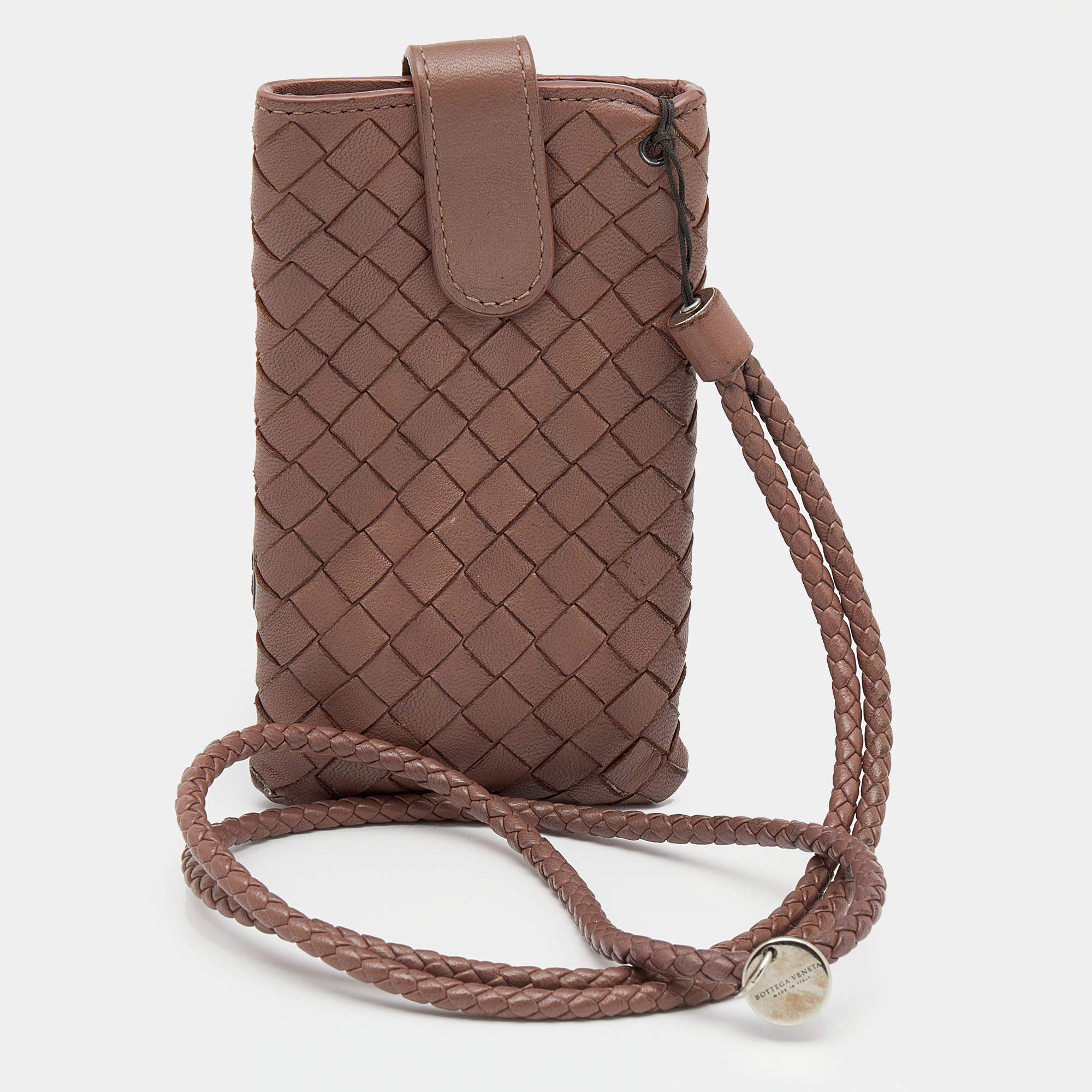 Bottega Veneta Old Rose Intrecciato Leather Crossbody Phone Holder