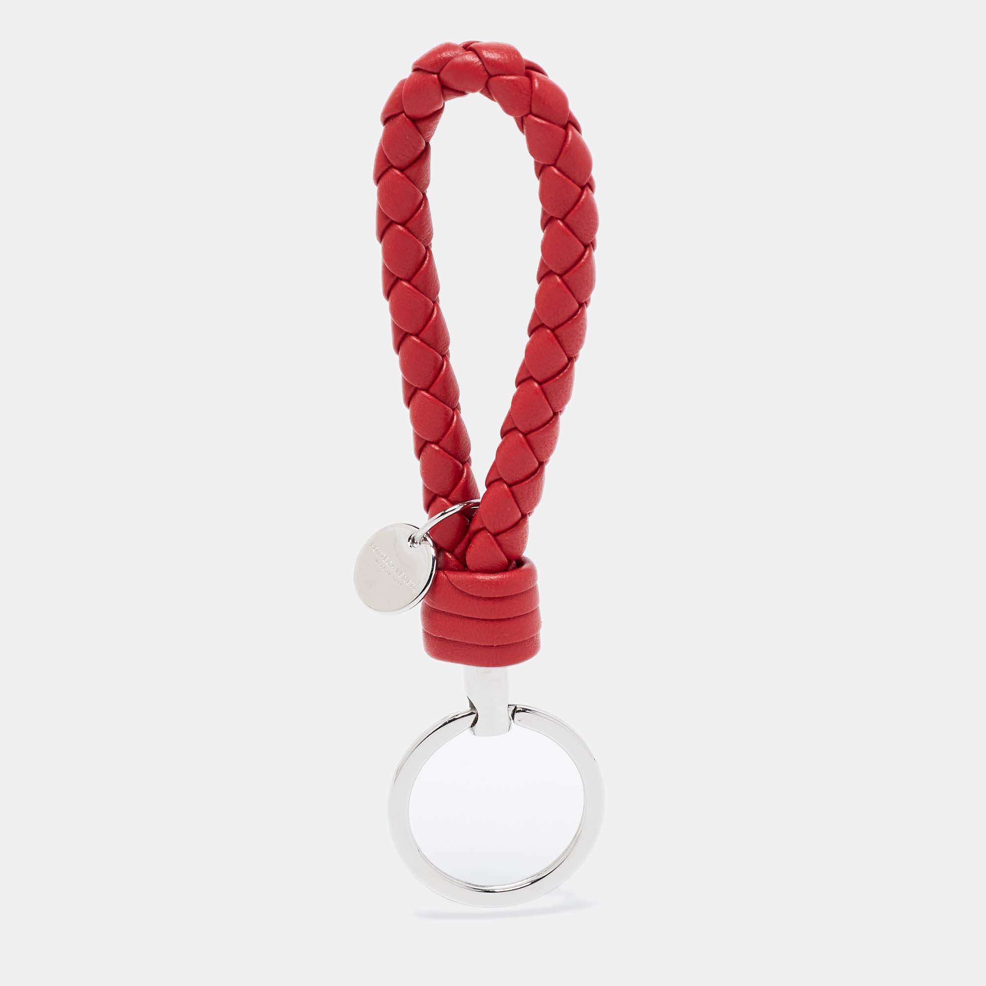 Bottega Veneta Red Intrecciato Leather Key Ring