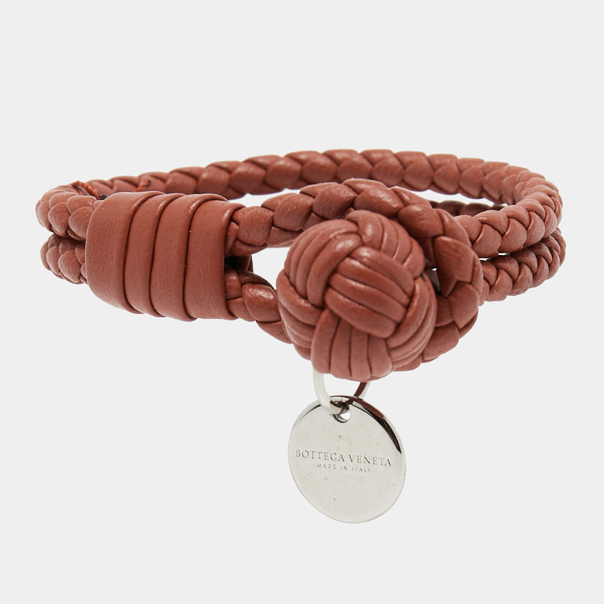 Bottega Veneta Brown Braided Leather Knot Bracelet S