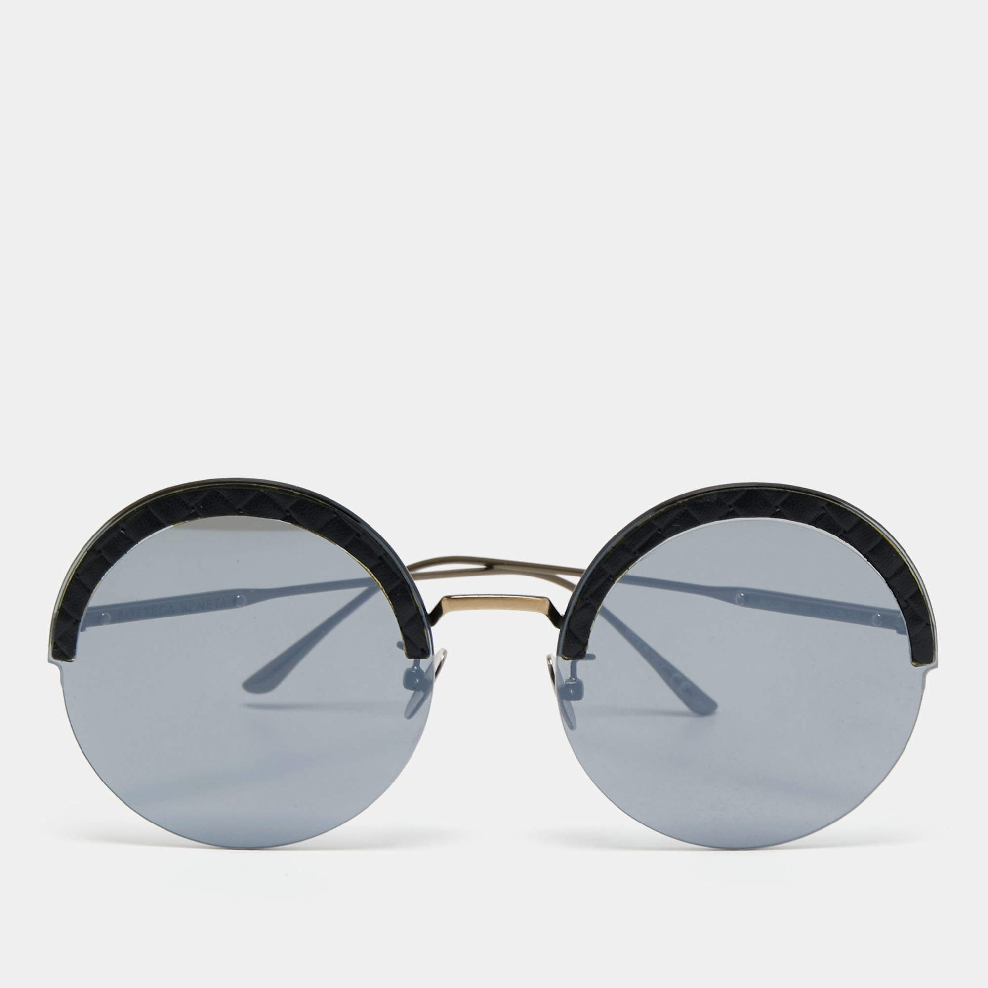 Pre Owned Bottega Veneta Gold/Black BV0208S Rimless Round Sunglasses