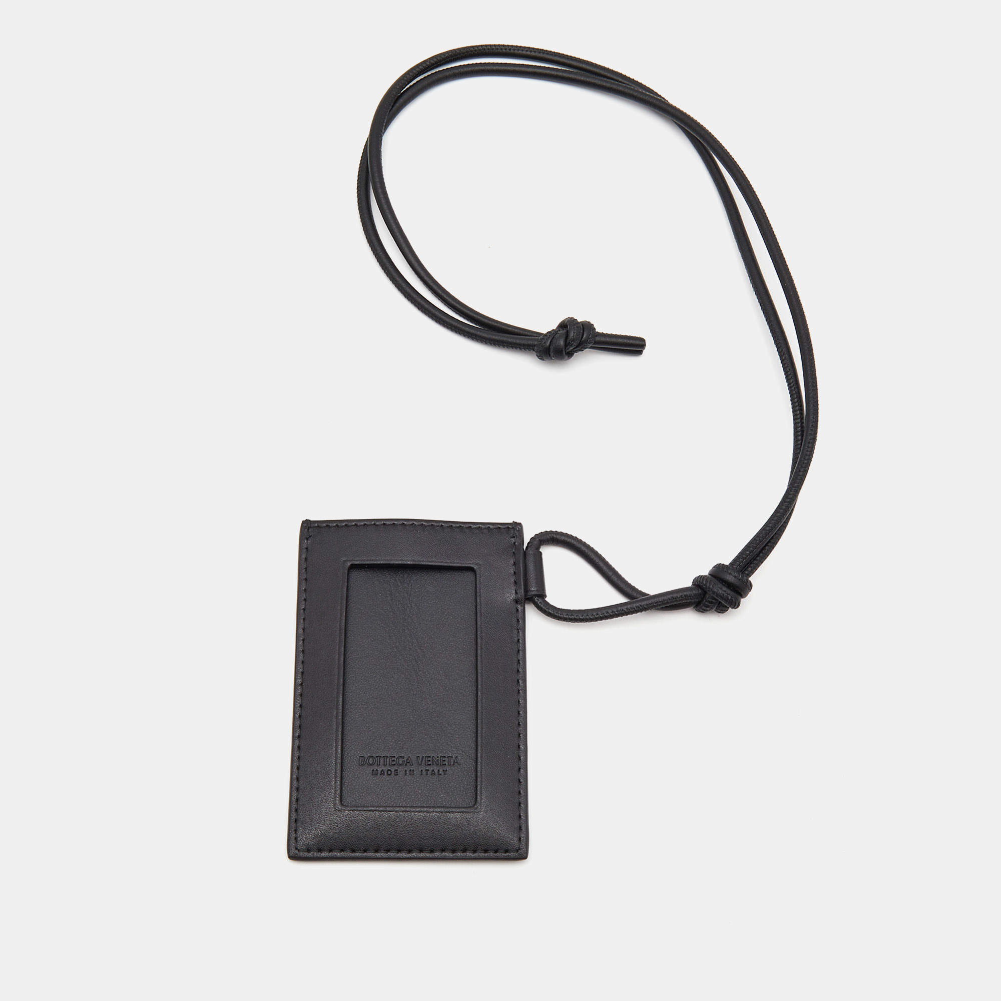 Pre Owned Bottega Veneta Black Intrecciato Leather Cassette Badge Holder