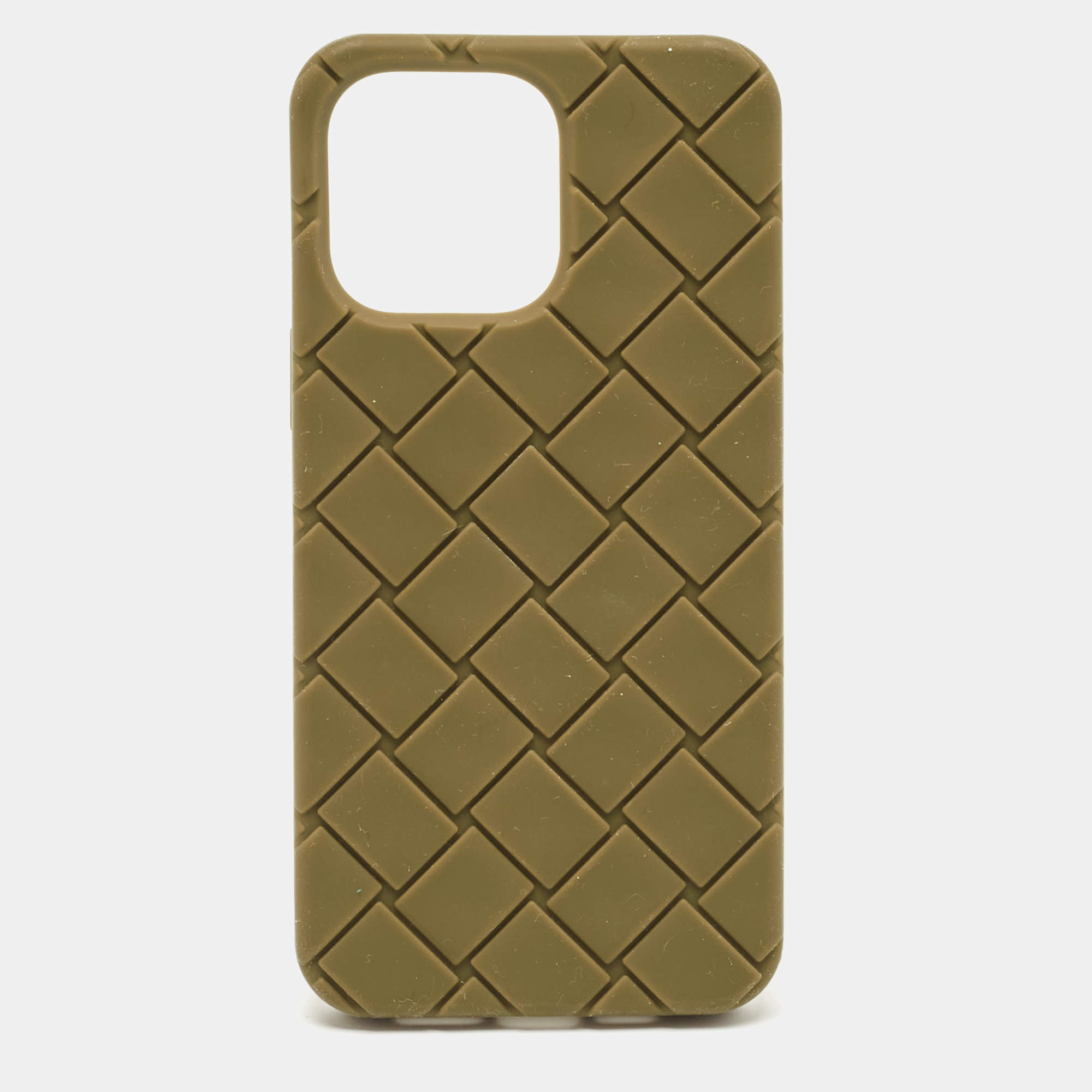 Bottega Veneta Olive Green Intrecciato Rubber Silicone iPhone 14 Pro Max Case