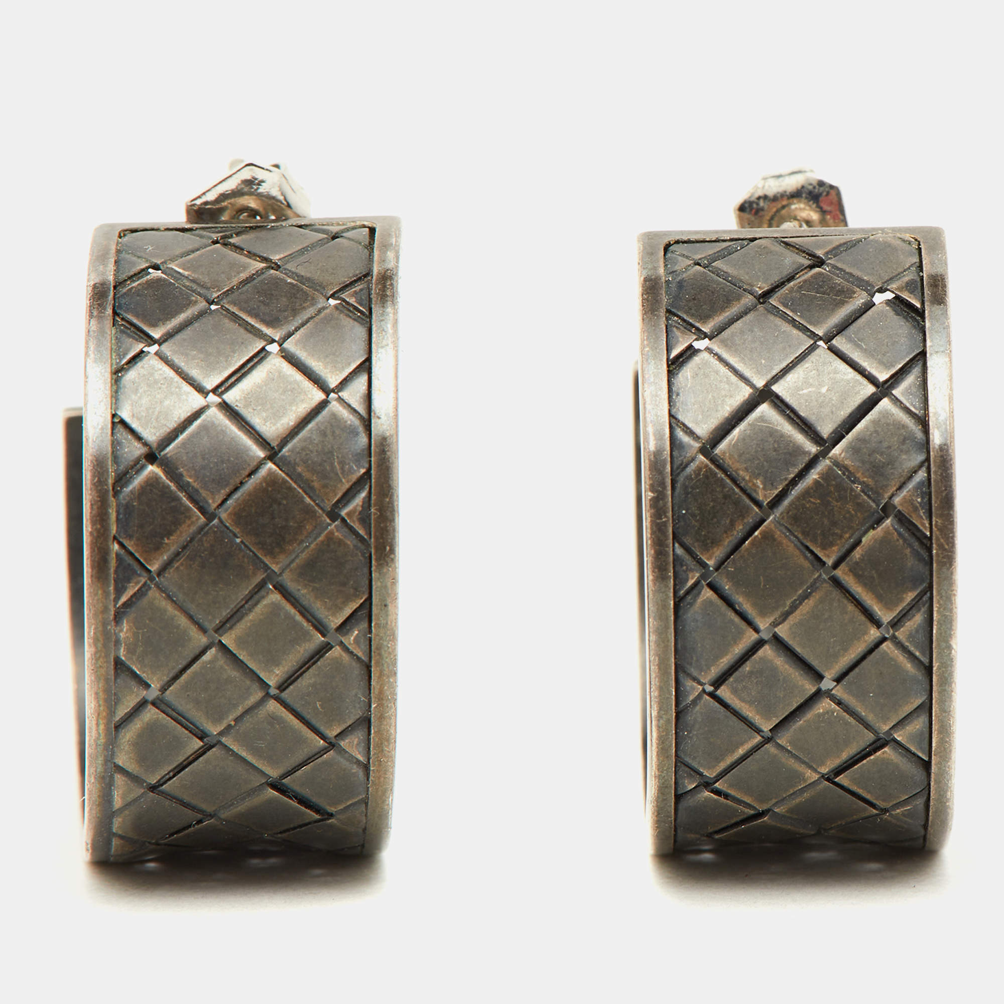 Bottega Veneta Intecciato Silver Hoop Earrings
