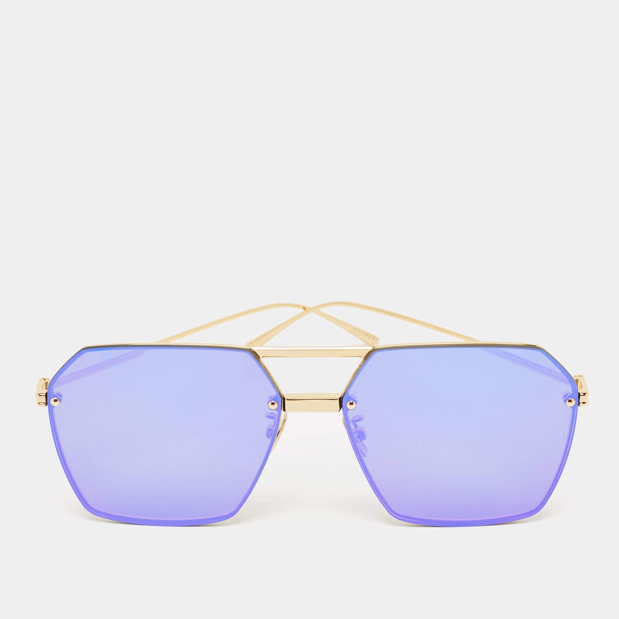 Pre Owned Bottega Veneta Gold Tinted BV1045S Square Sunglasses