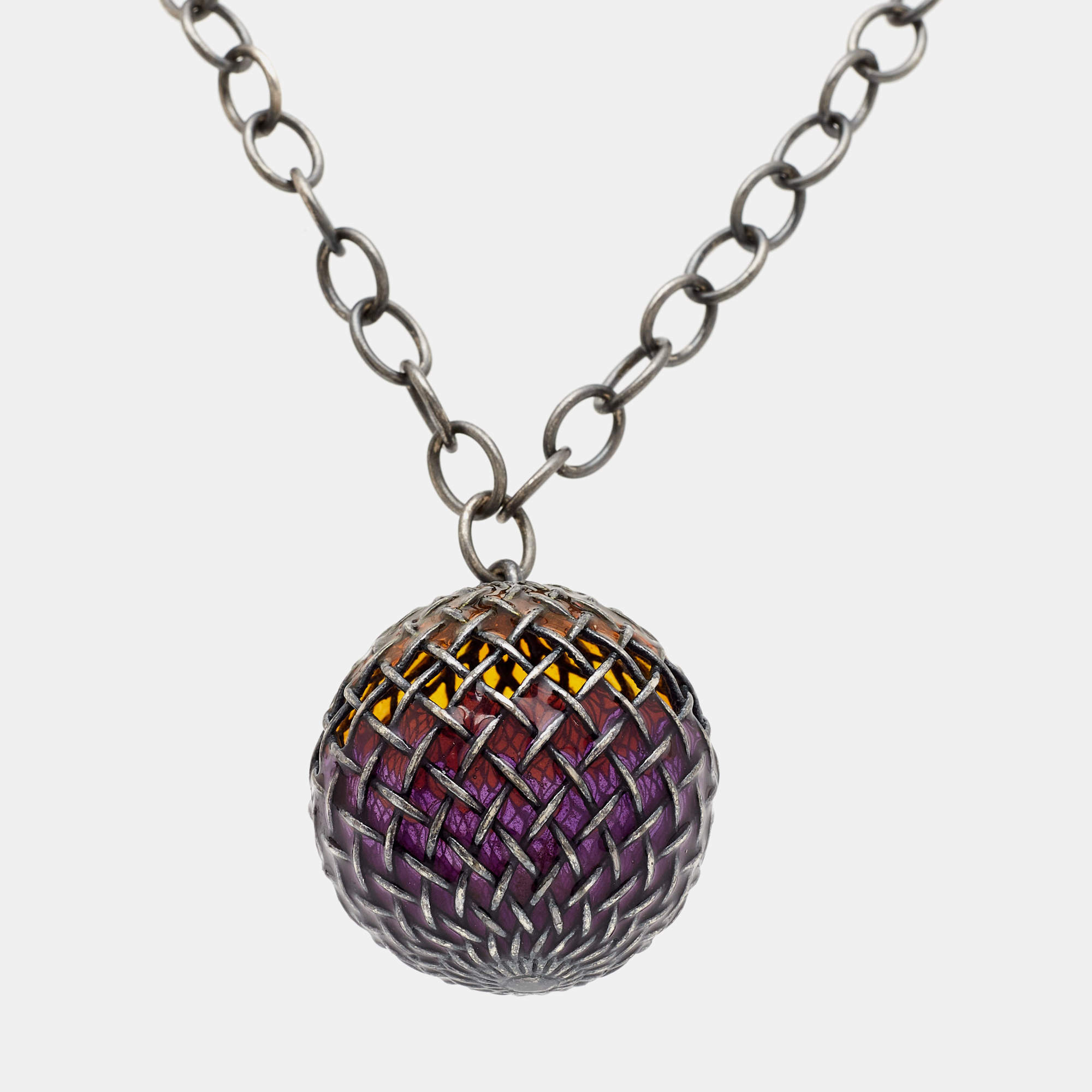 Bottega Veneta Woven Ball Enamel Sterling Silver Pendant Necklace