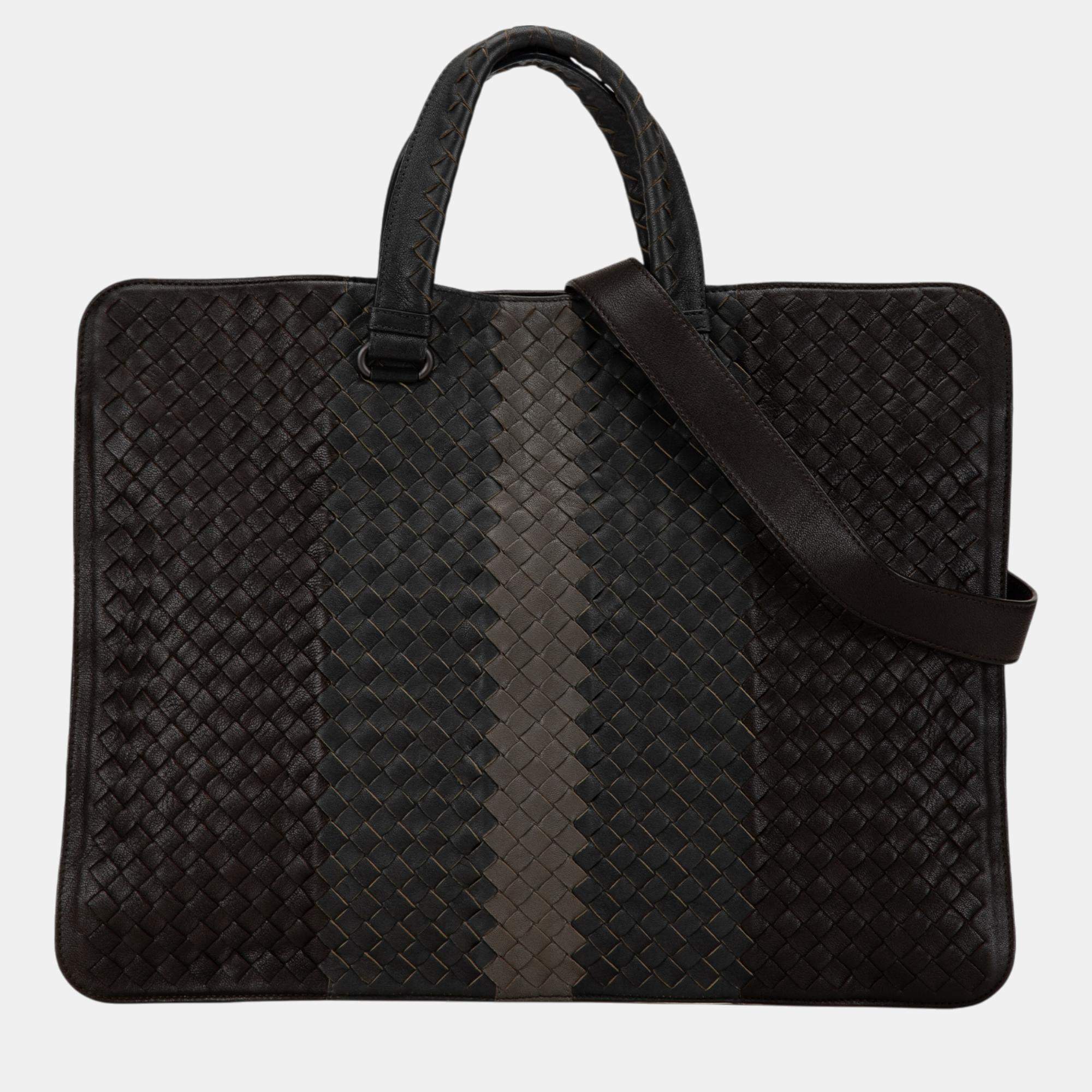 Bottega Veneta Black Intrecciato Nappa Club Fume Briefcase