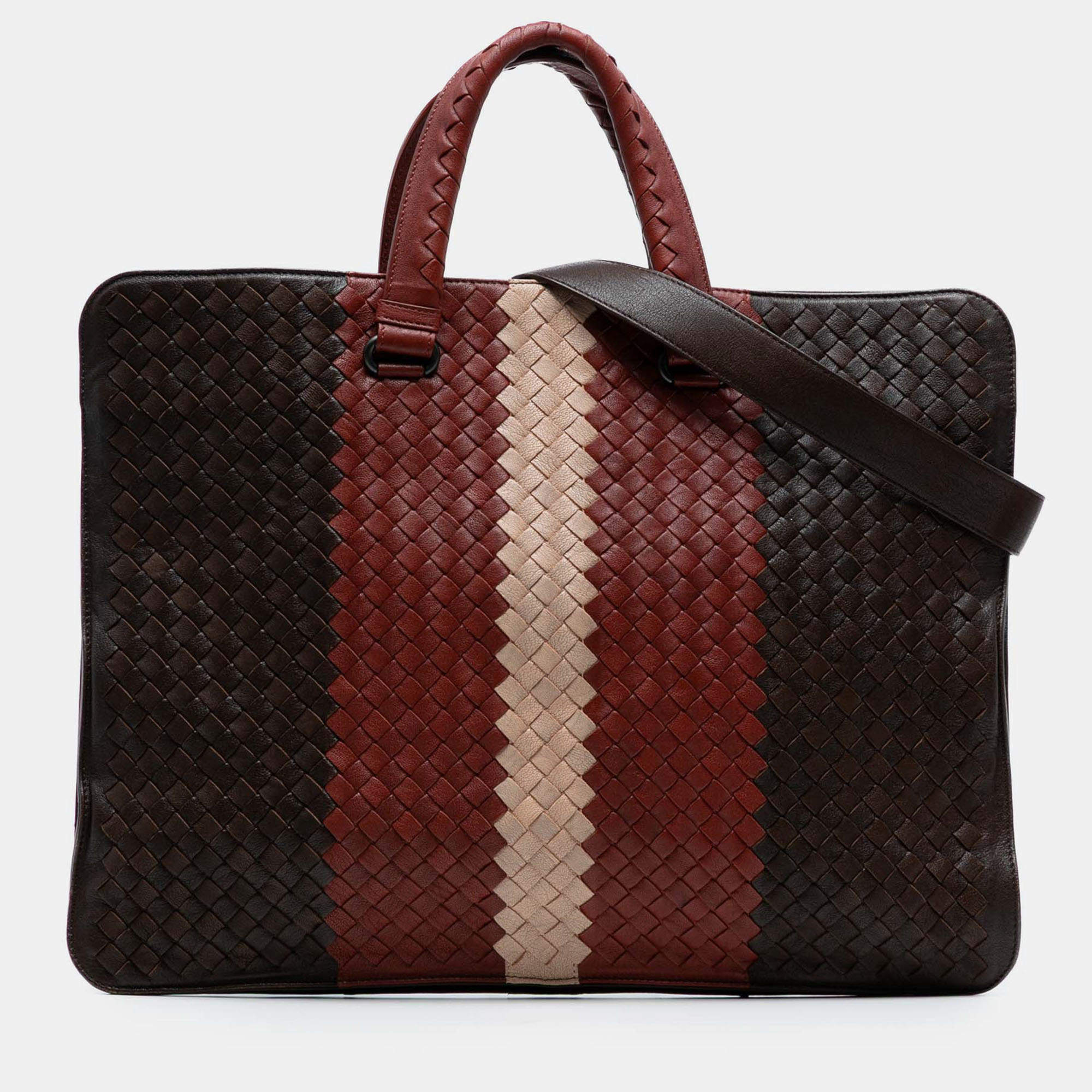 Pre Owned Bottega Veneta Brown Nappa Intrecciato Club Fume Briefcase